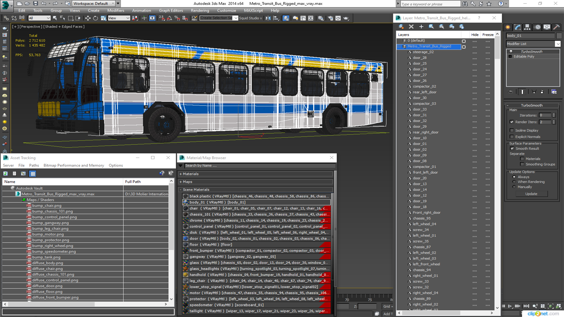 3D Metro Transit Bus Rigged for Maya model