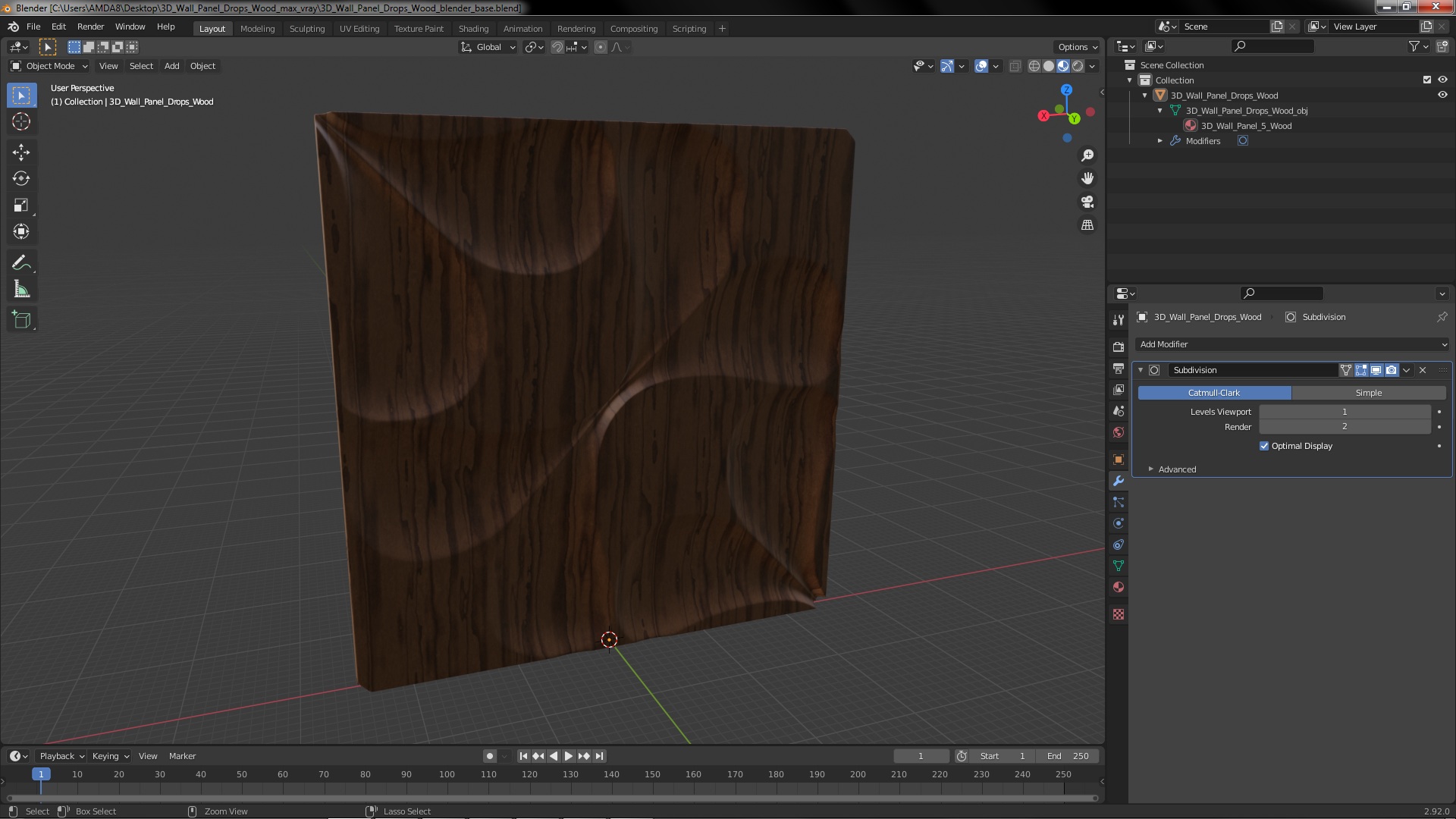 3D Wall Panel Drops Wood 3D model