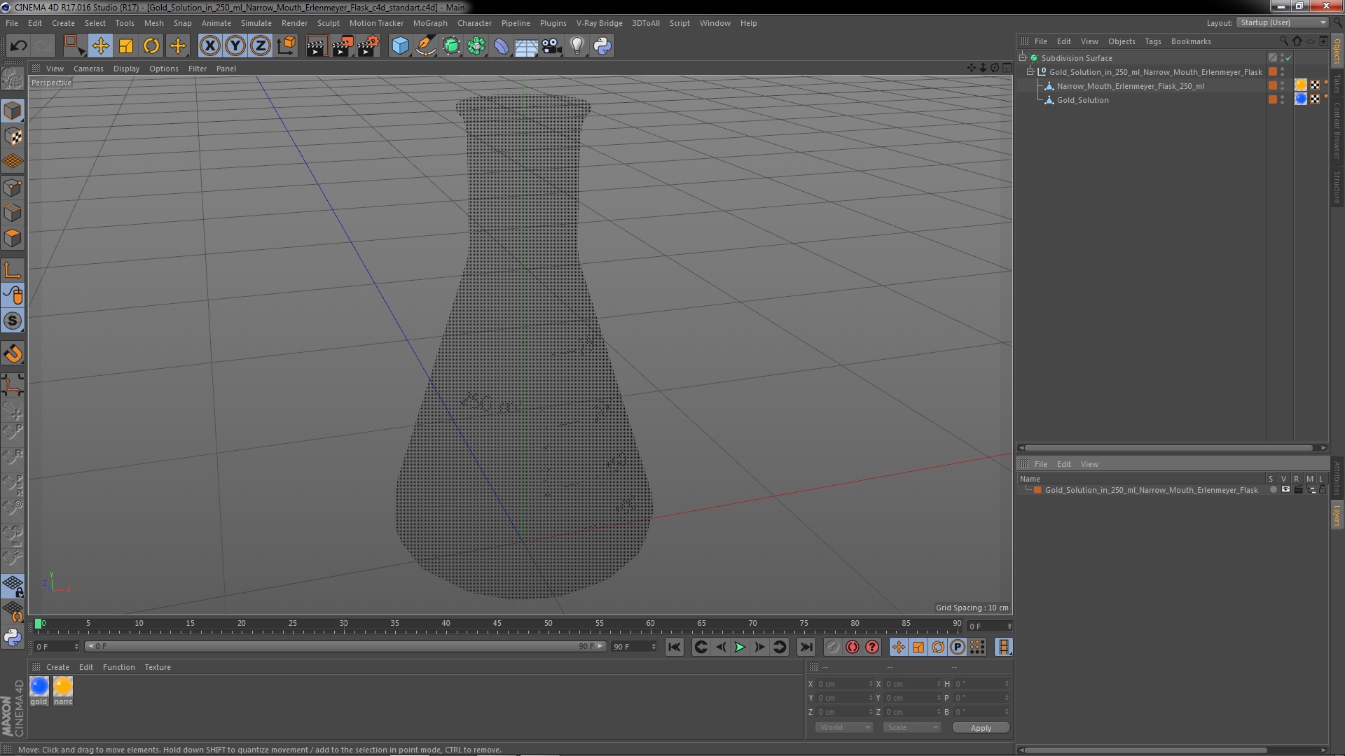 3D Gold Solution in 250 ml Narrow Mouth Erlenmeyer Flask model