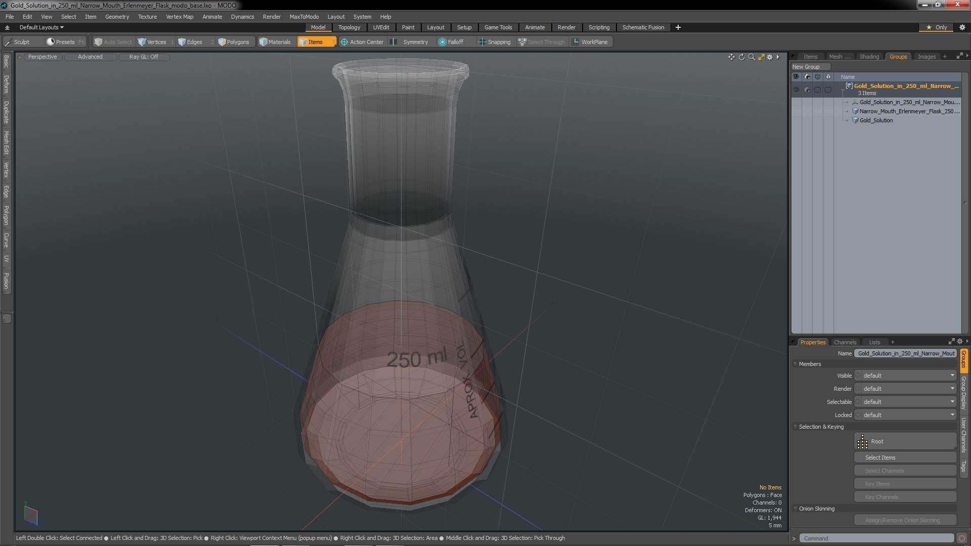 3D Gold Solution in 250 ml Narrow Mouth Erlenmeyer Flask model