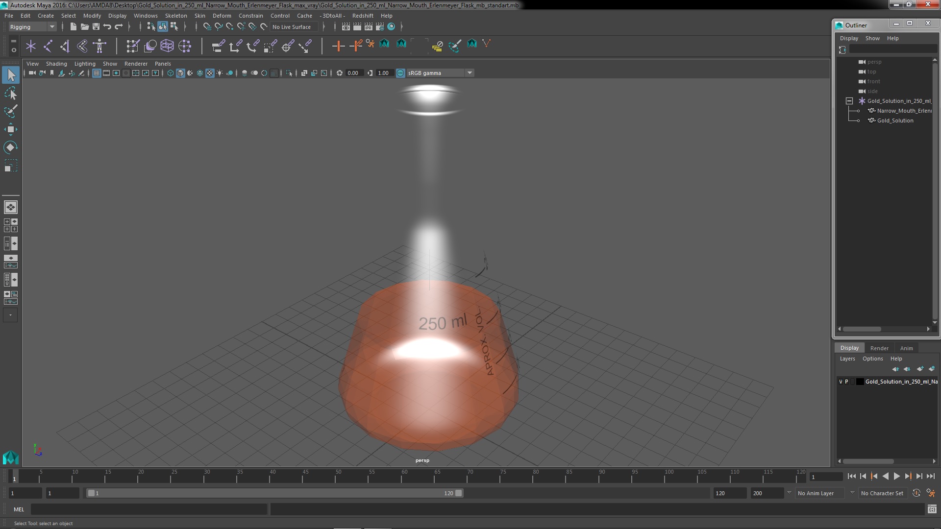 3D Gold Solution in 250 ml Narrow Mouth Erlenmeyer Flask model