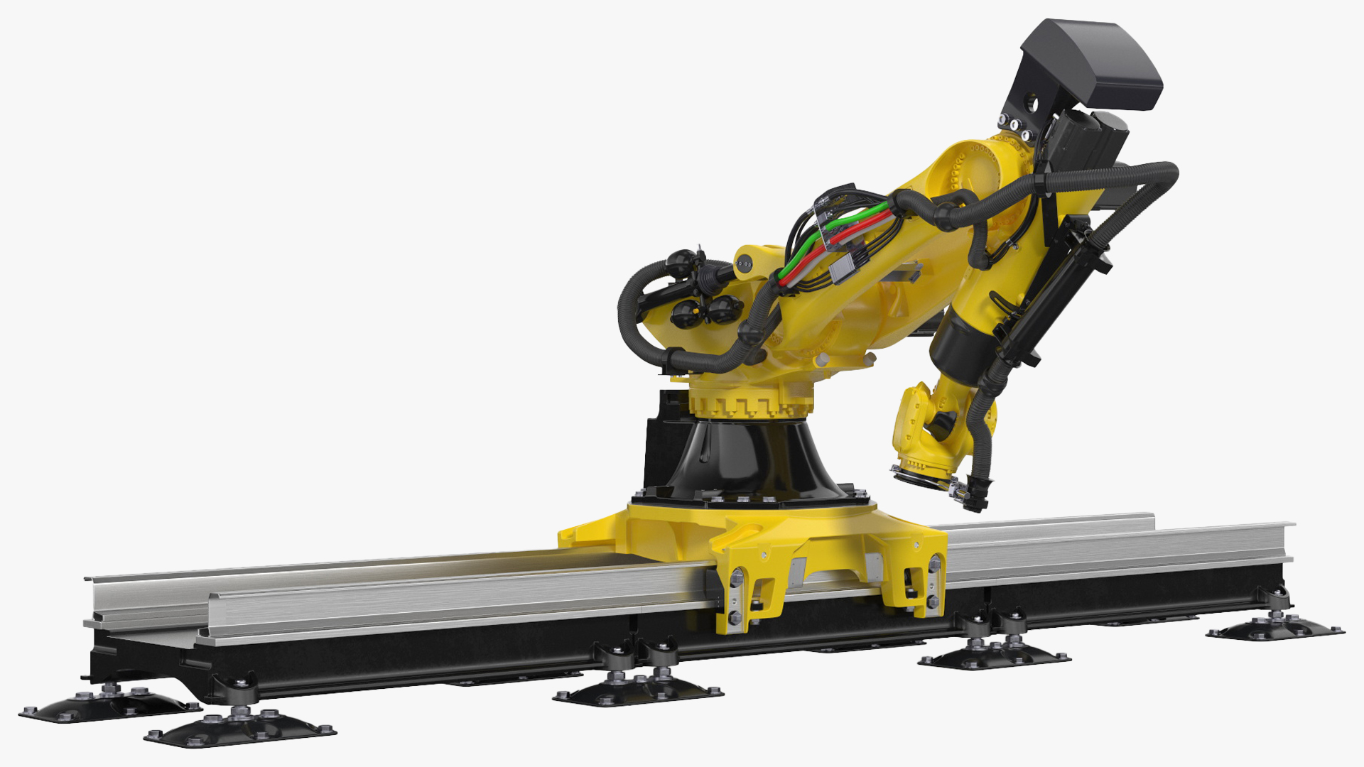 3D Robotic Arm Yellow on Rails Rigged for Cinema 4D model