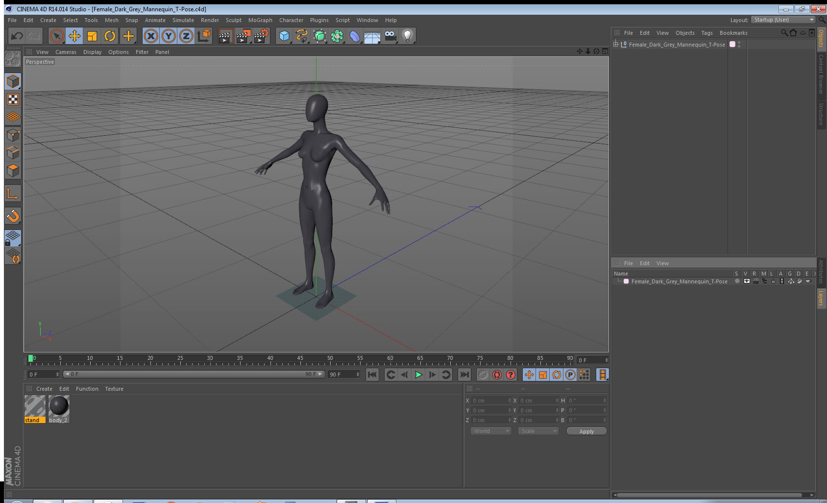 3D Female Dark Grey Mannequin T-Pose model