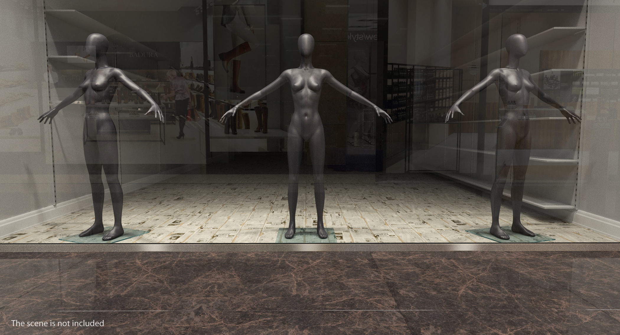 3D Female Dark Grey Mannequin T-Pose model