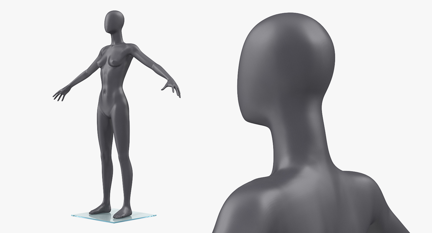 3D Female Dark Grey Mannequin T-Pose model