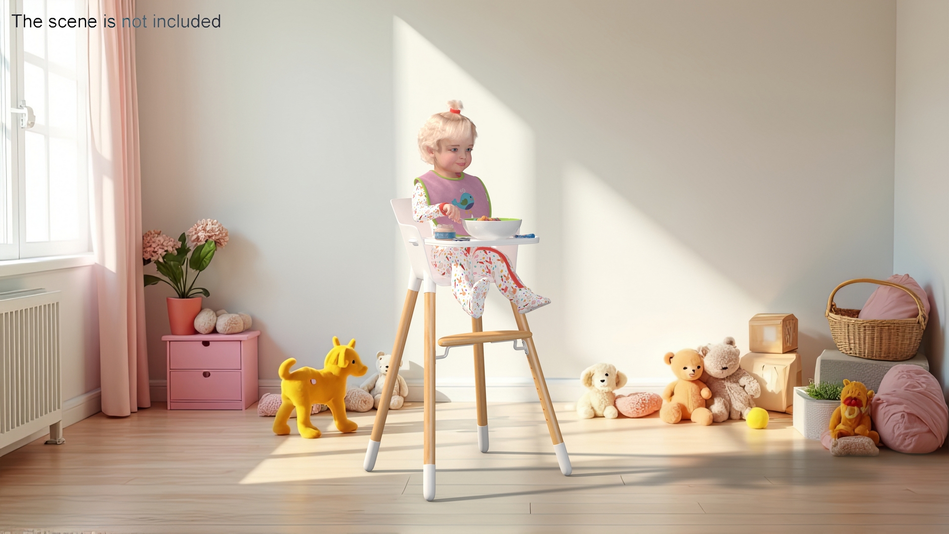 Toddler Girl Eating in High Chair Fur Rigged 3D model