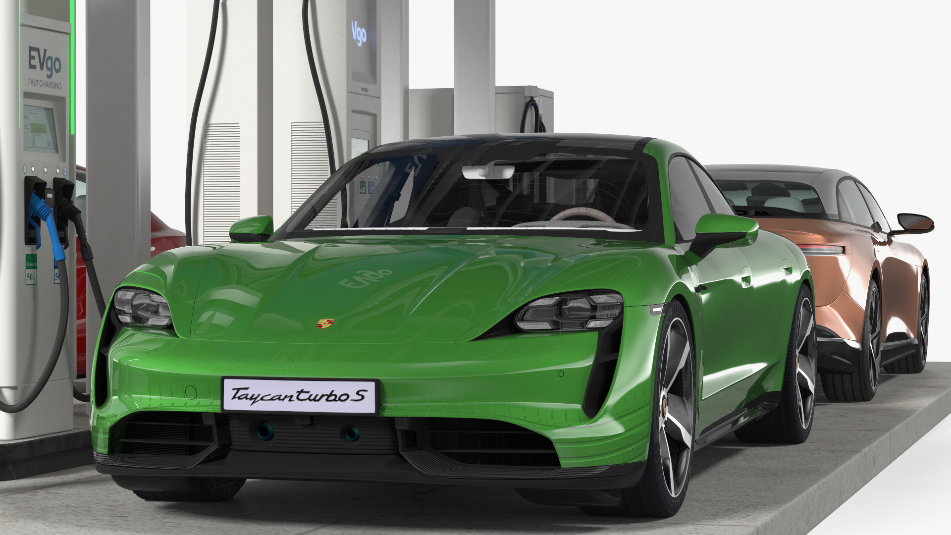 EVgo Fast Charging Station and Electric Cars 3D model
