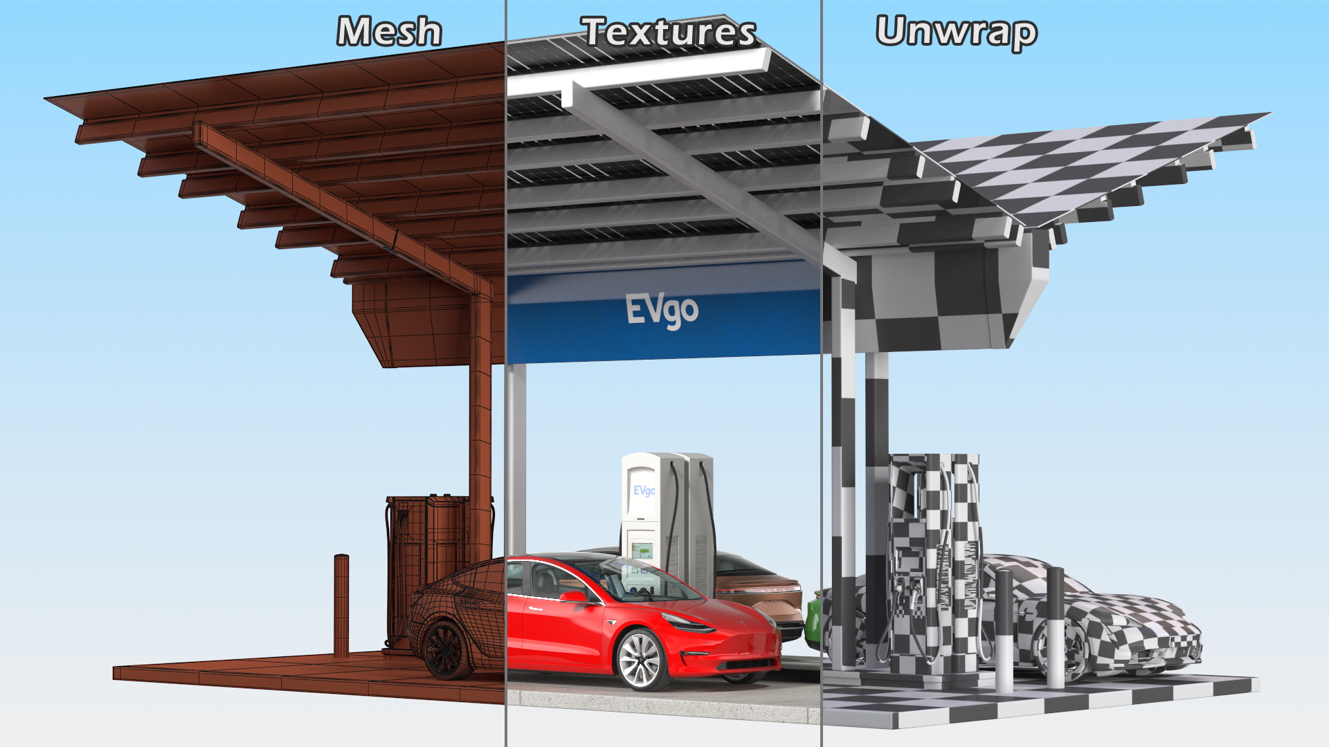 EVgo Fast Charging Station and Electric Cars 3D model