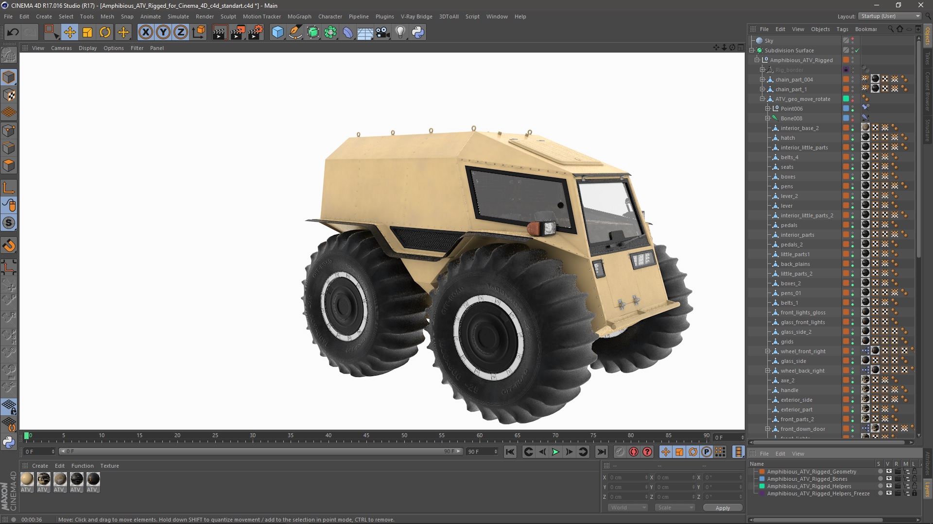 3D model Amphibious ATV Rigged for Cinema 4D