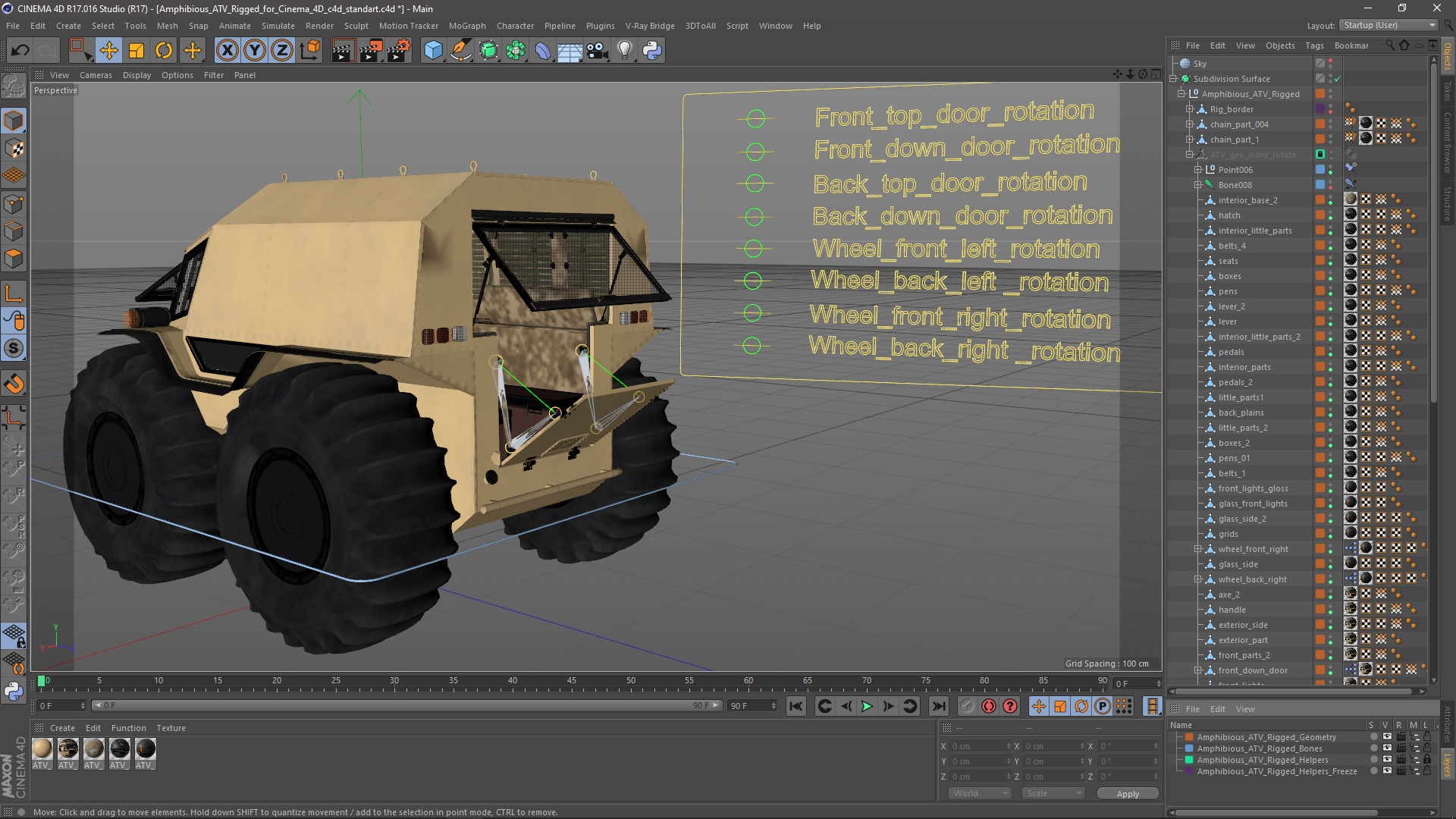 3D model Amphibious ATV Rigged for Cinema 4D