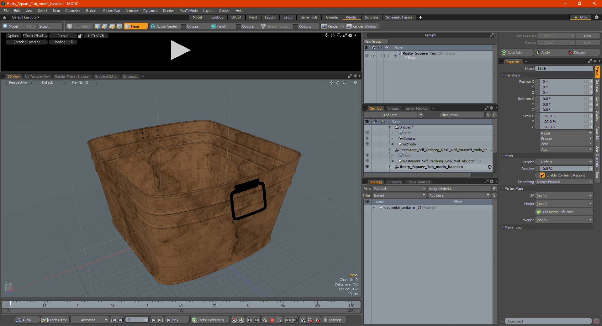 3D Rusty Square Tub