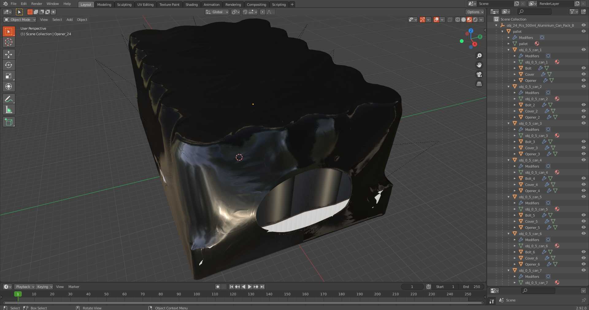 24 Pcs 500ml Aluminium Can Pack Black 3D