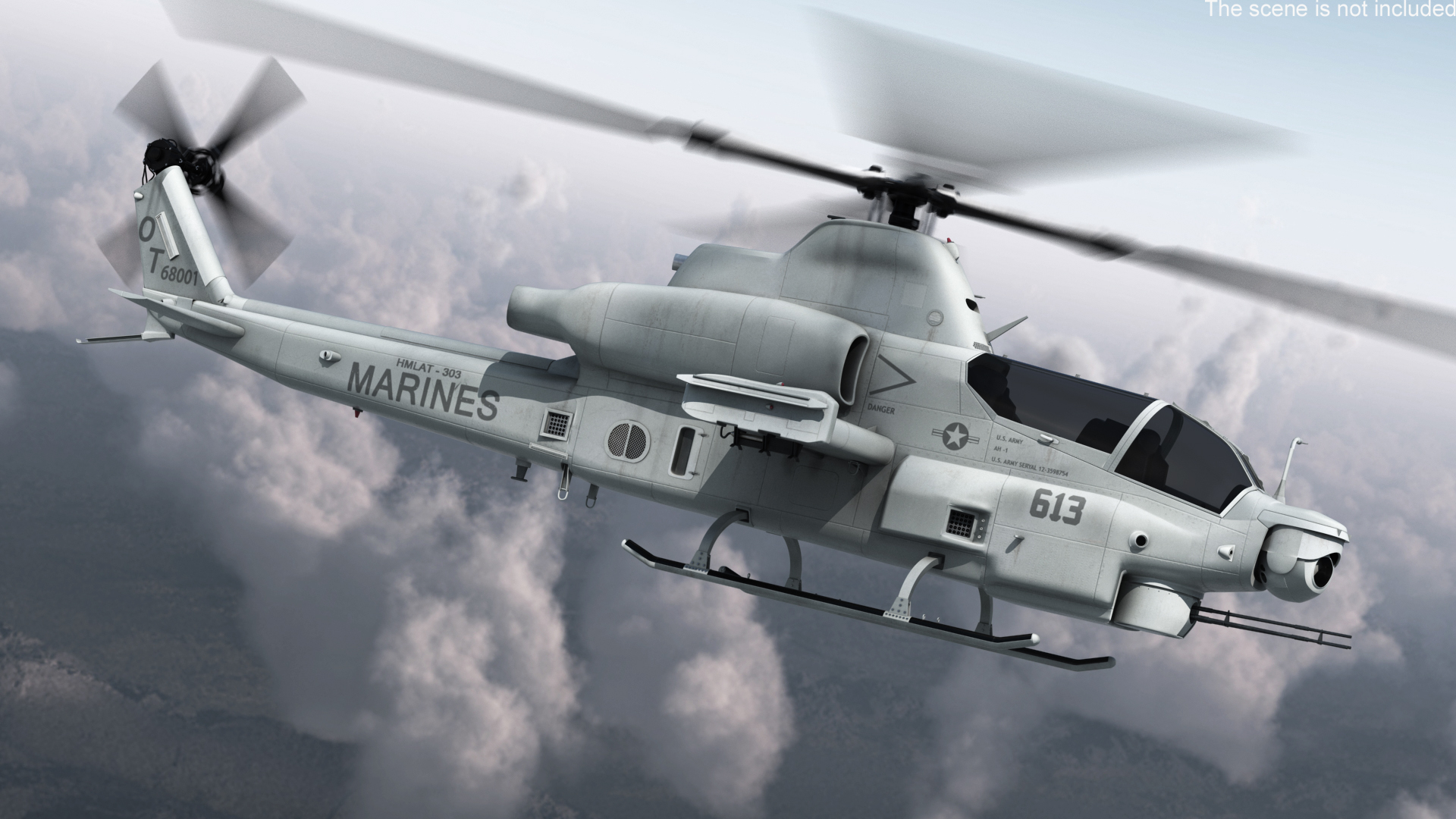 Bell AH-1Z Attack Helicopter Rigged for Maya 3D model