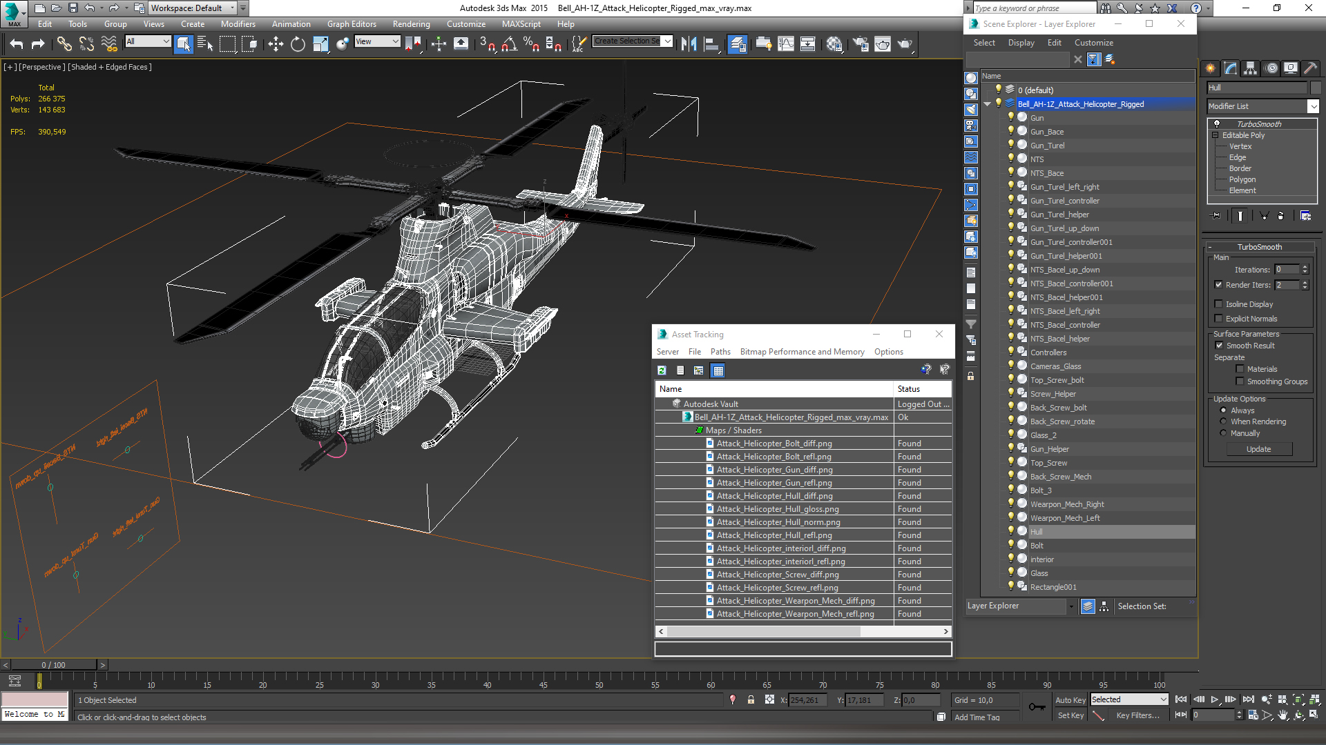 Bell AH-1Z Attack Helicopter Rigged for Maya 3D model