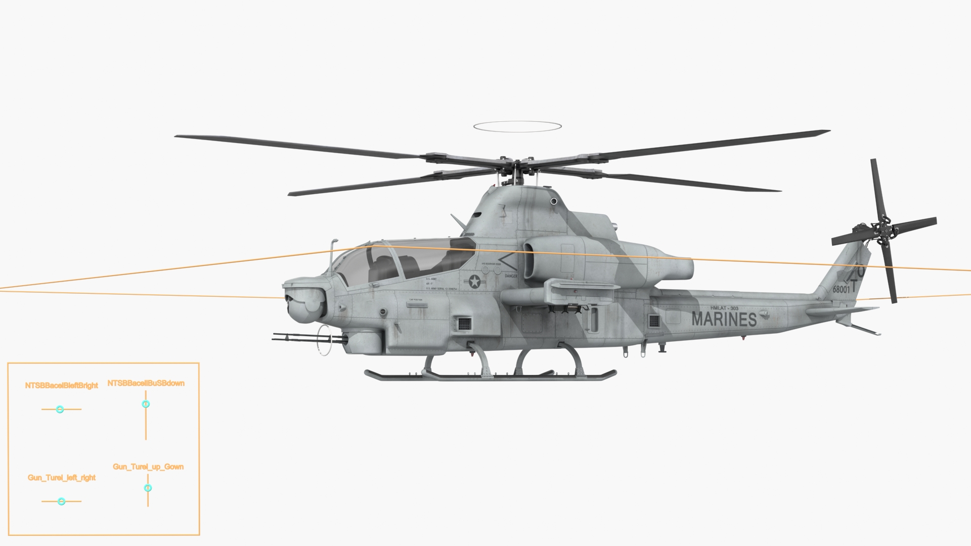 Bell AH-1Z Attack Helicopter Rigged for Maya 3D model