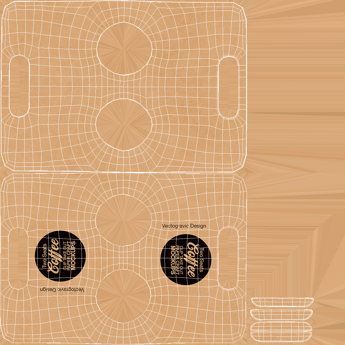 Two Coffee Cups in Kraft Paper Cup Carrier 3D