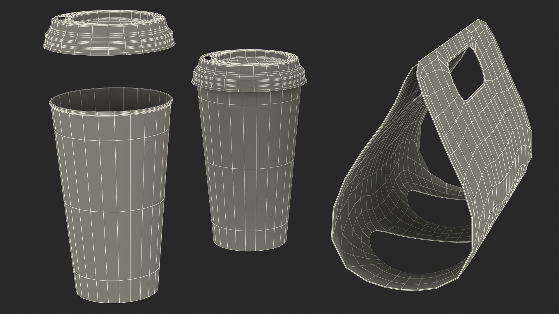 Two Coffee Cups in Kraft Paper Cup Carrier 3D