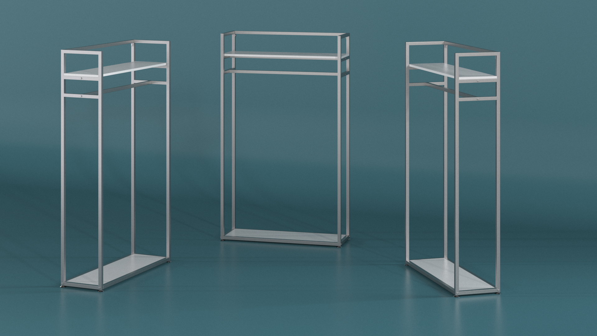 3D Silver Cloth Rack with Shelf model