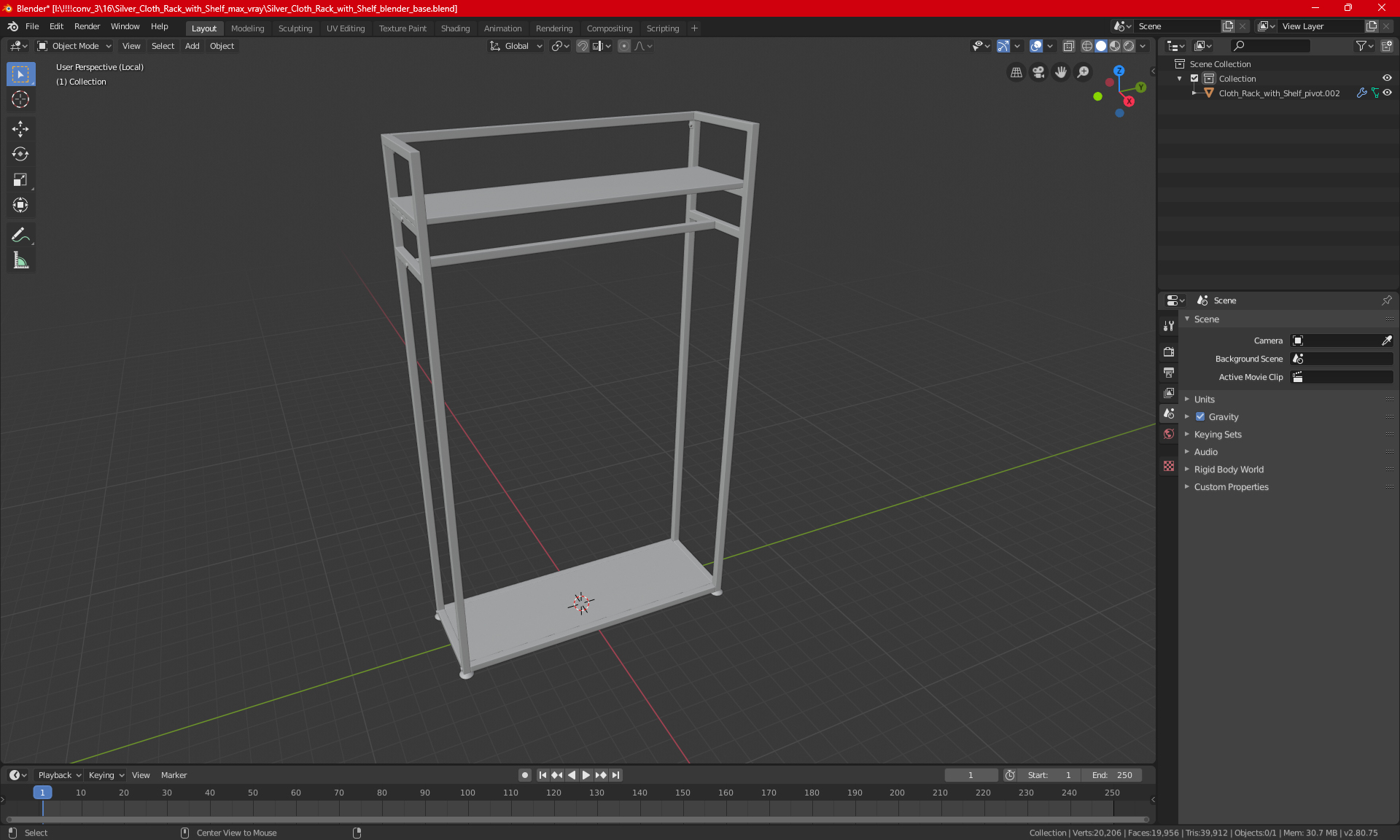 3D Silver Cloth Rack with Shelf model