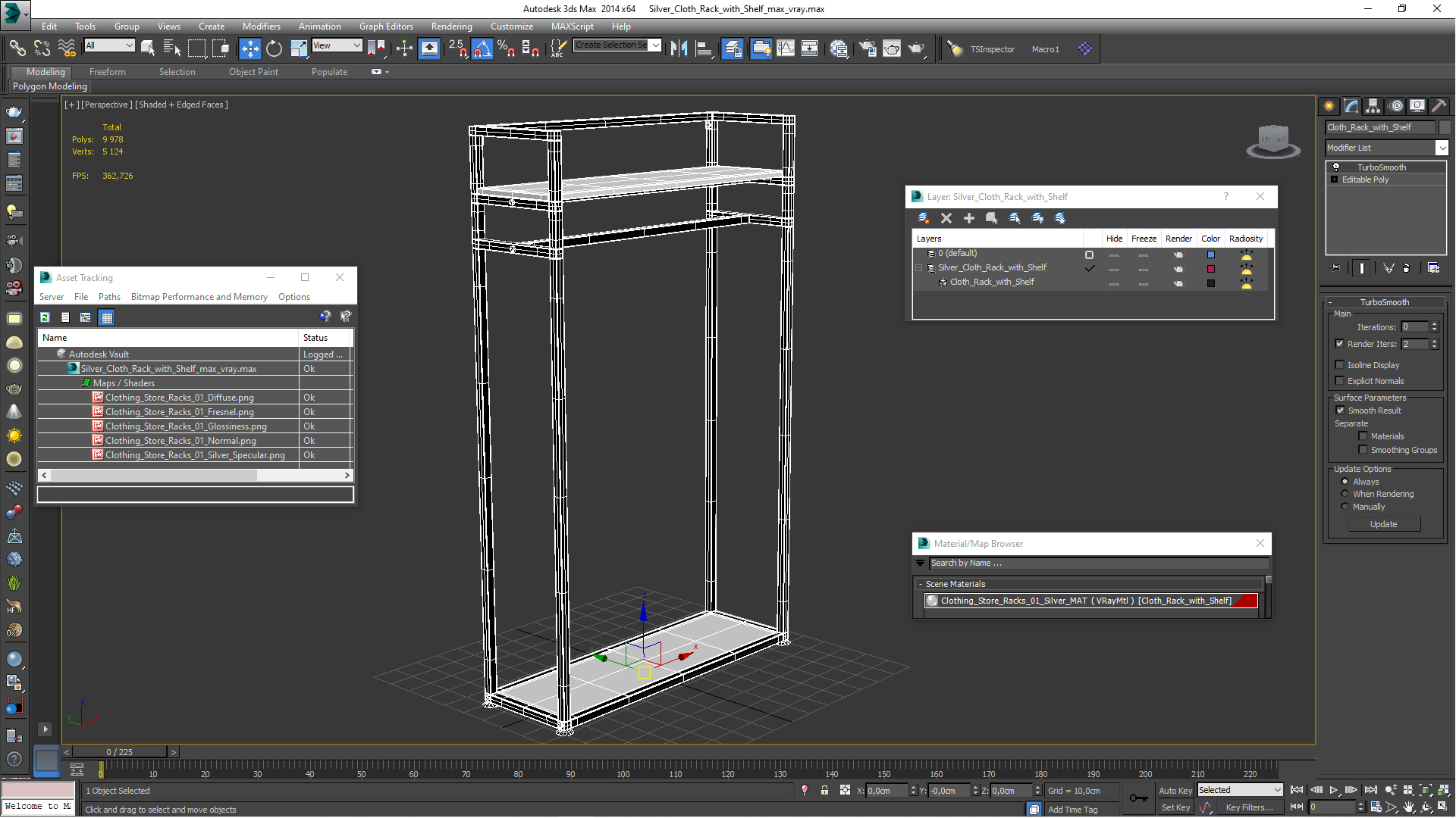 3D Silver Cloth Rack with Shelf model