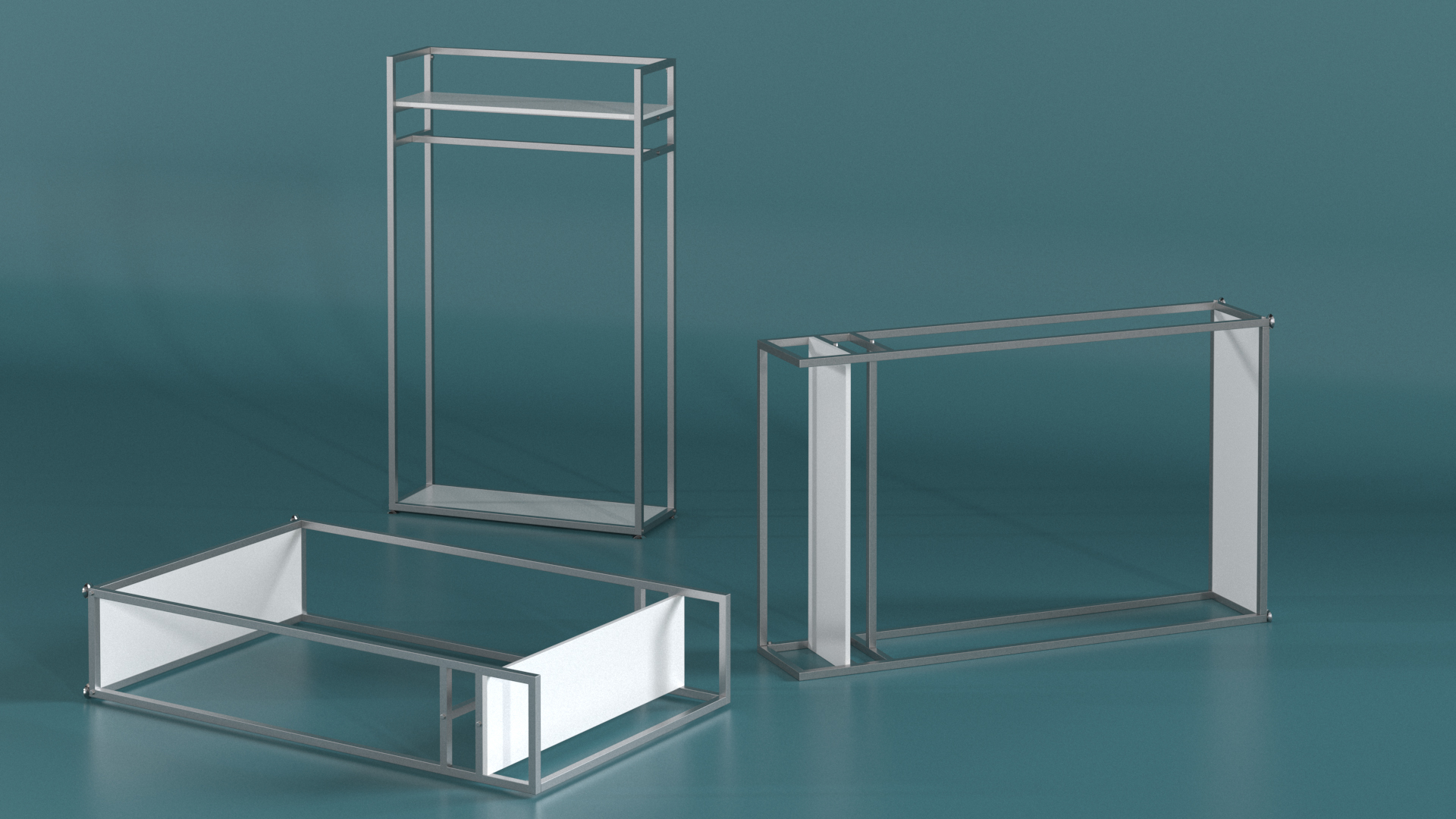 3D Silver Cloth Rack with Shelf model