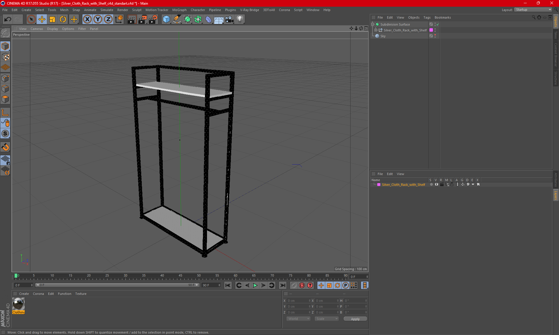 3D Silver Cloth Rack with Shelf model