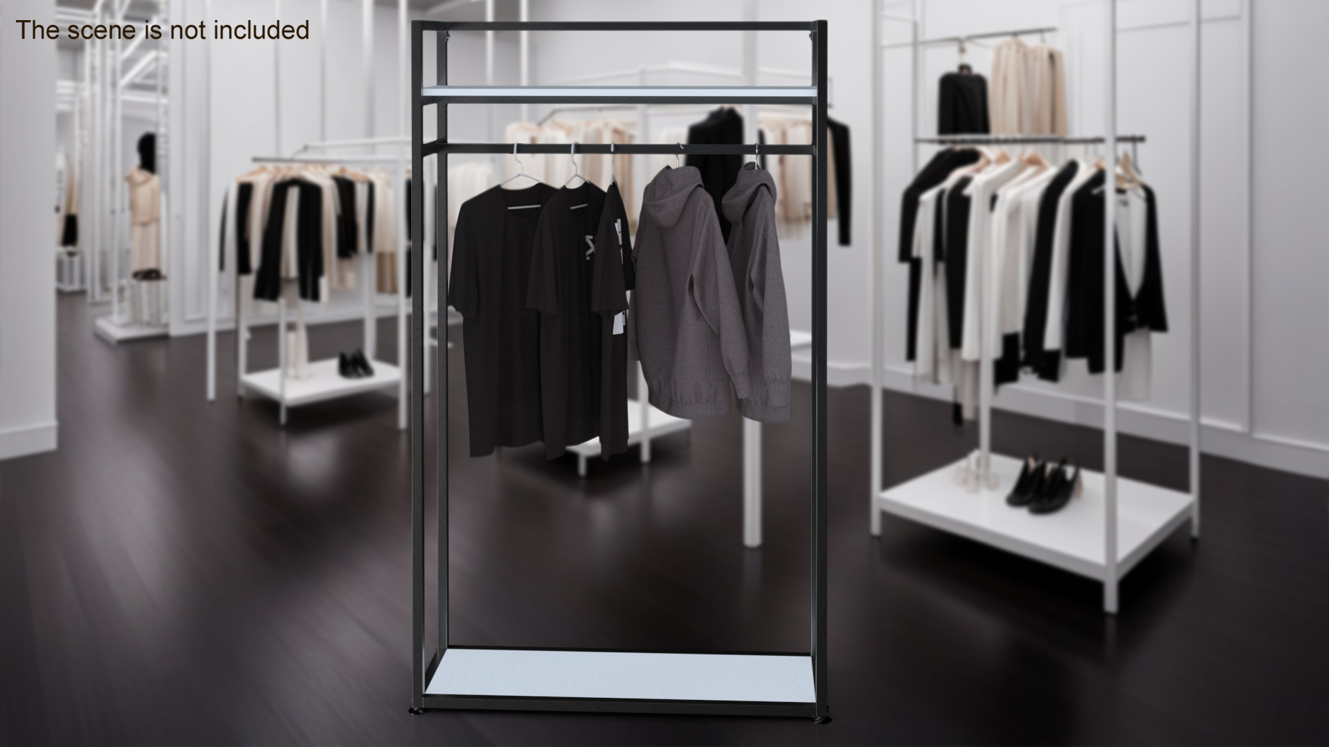 3D Silver Cloth Rack with Shelf model