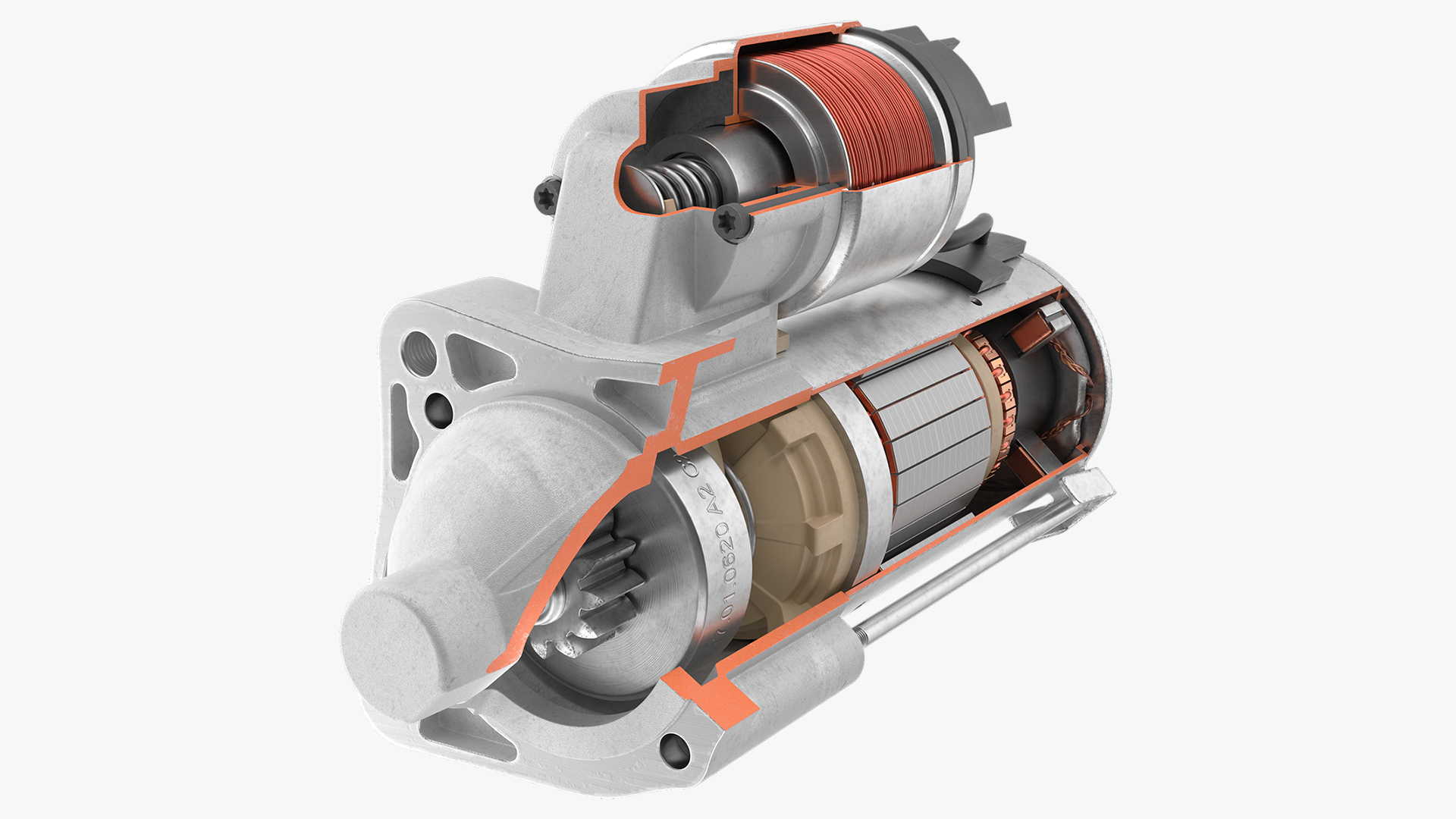 DC Cutaway Starter Motor with Housing 3D model preview