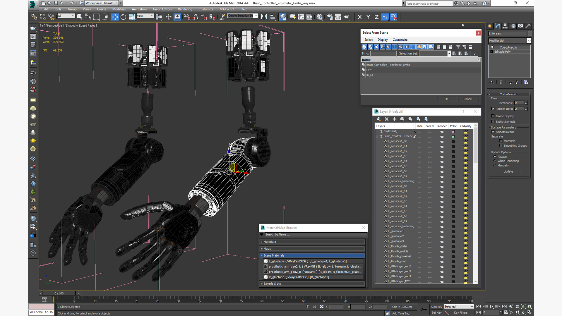 3D Brain Controlled Prosthetic Limbs model