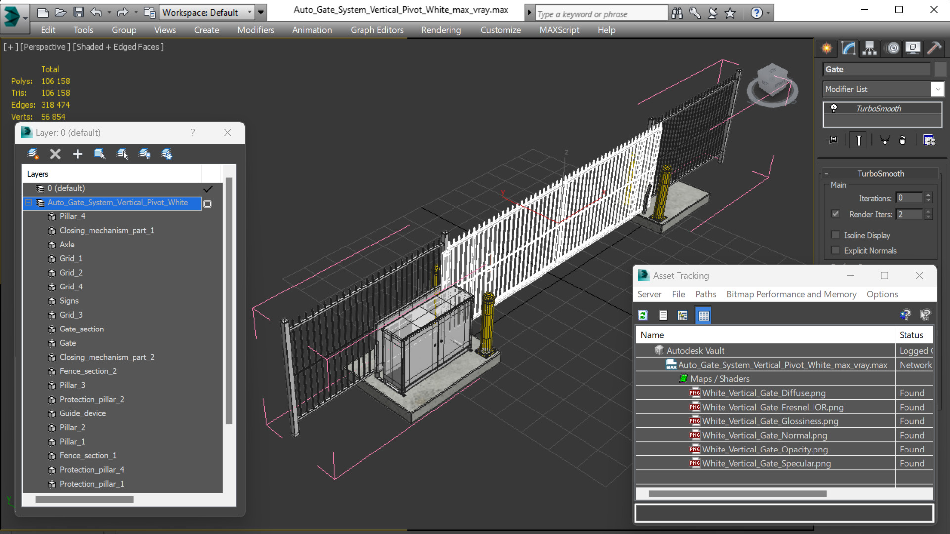 Auto Gate System Vertical Pivot White 3D
