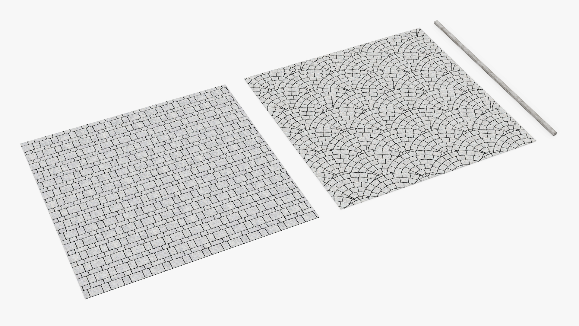 Cobblestone Sidewalk with Concrete Kerb Set Gray