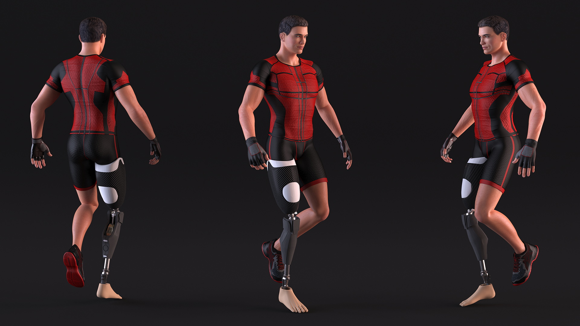 3D model Sportsman Wearing Prosthetic Leg Walking Pose