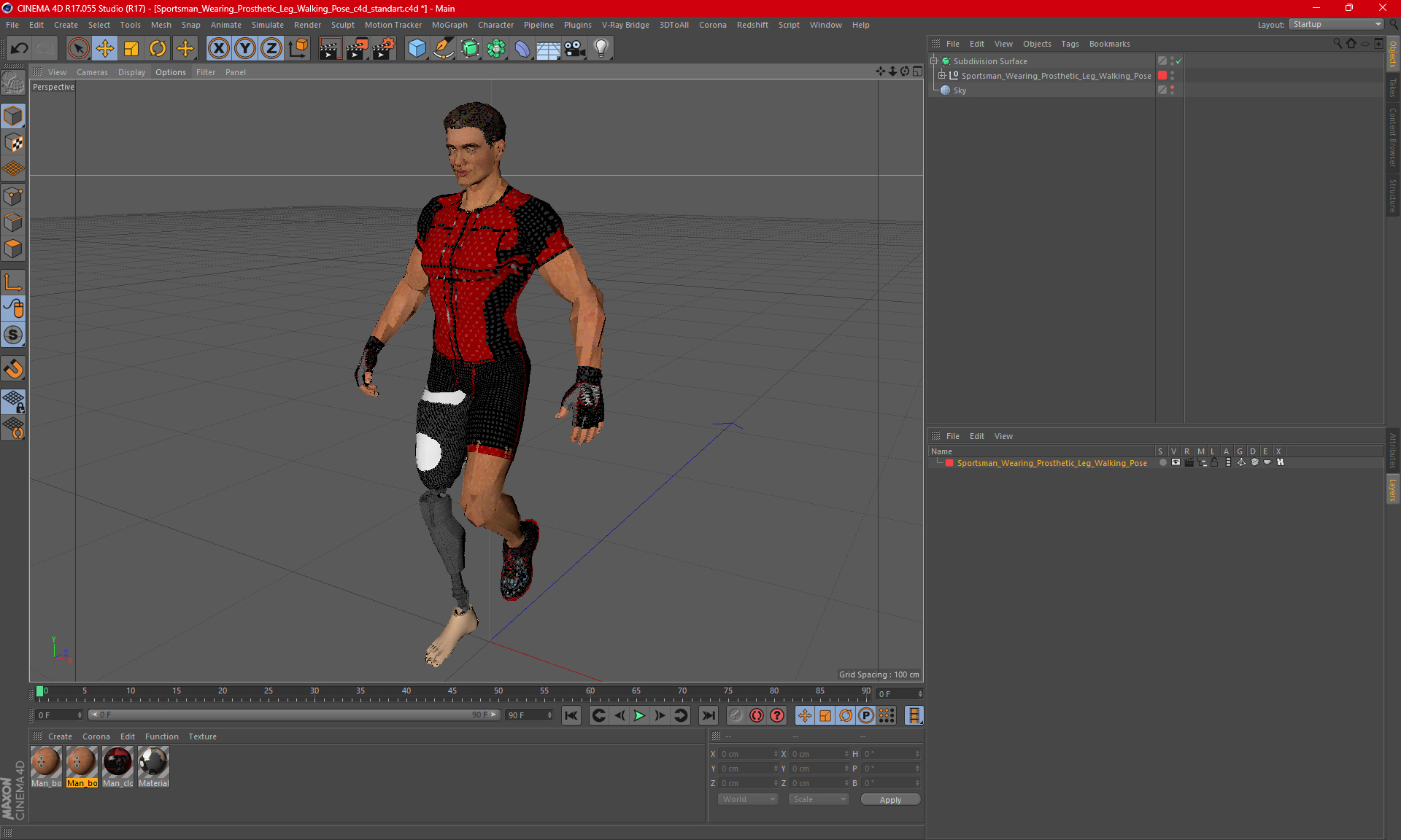 3D model Sportsman Wearing Prosthetic Leg Walking Pose
