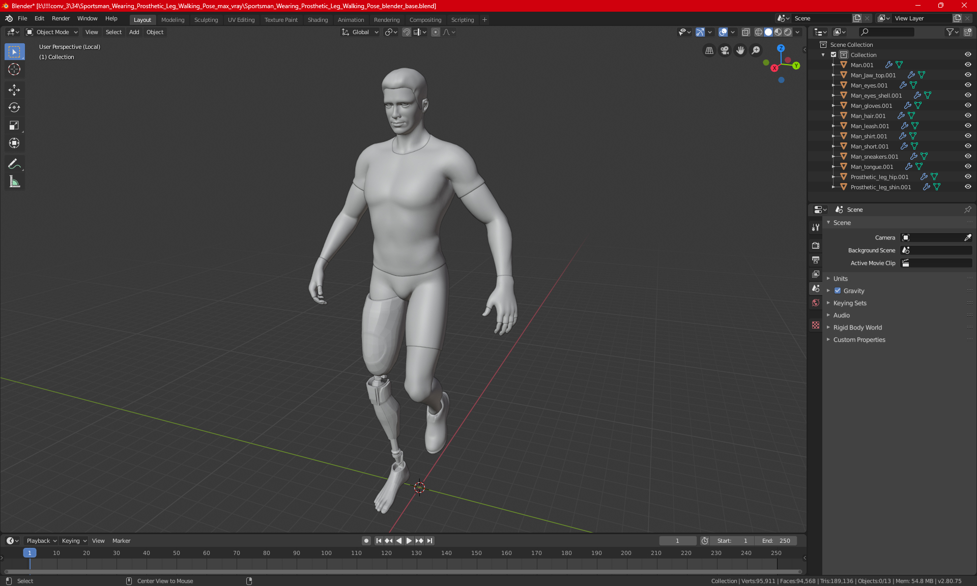 3D model Sportsman Wearing Prosthetic Leg Walking Pose