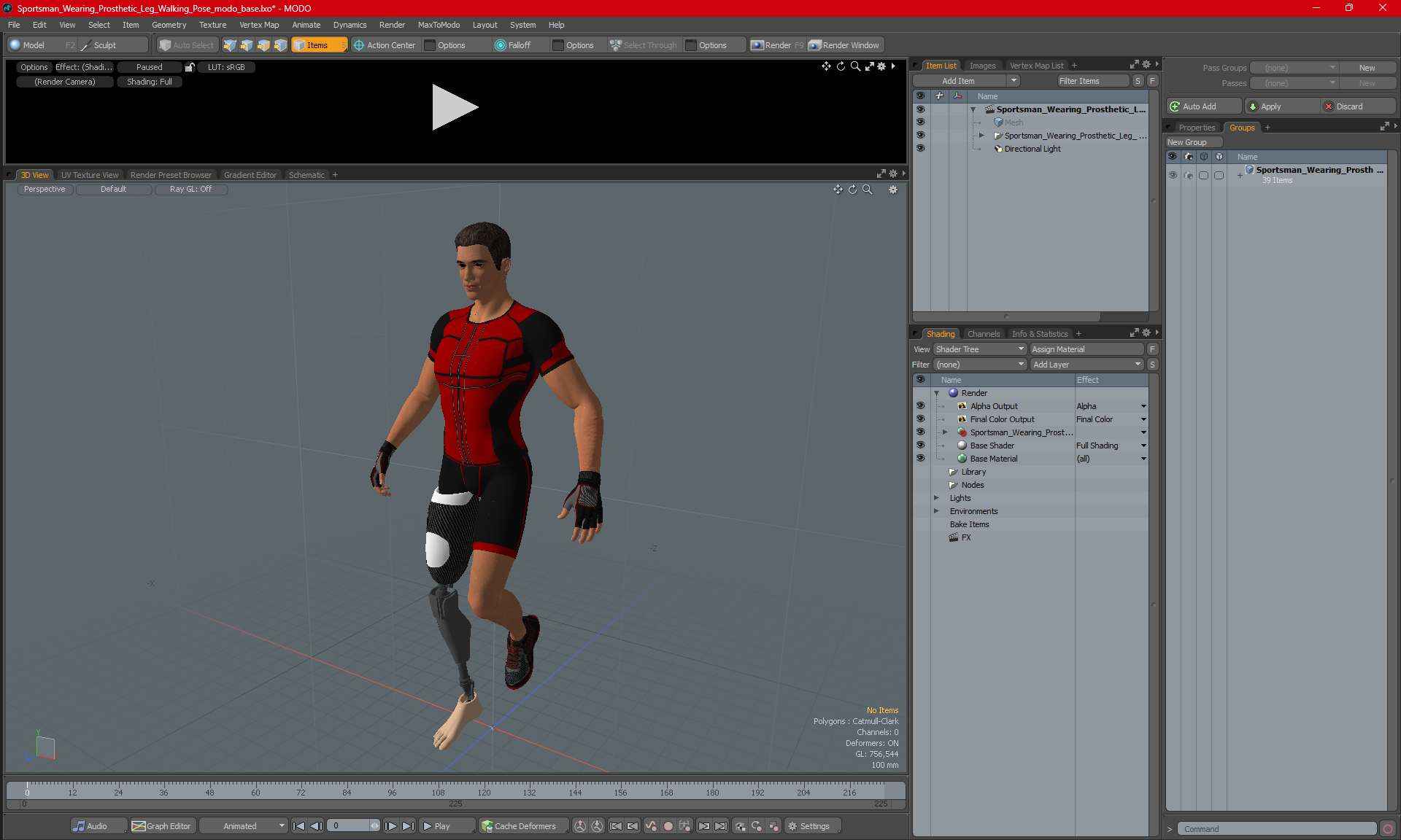 3D model Sportsman Wearing Prosthetic Leg Walking Pose