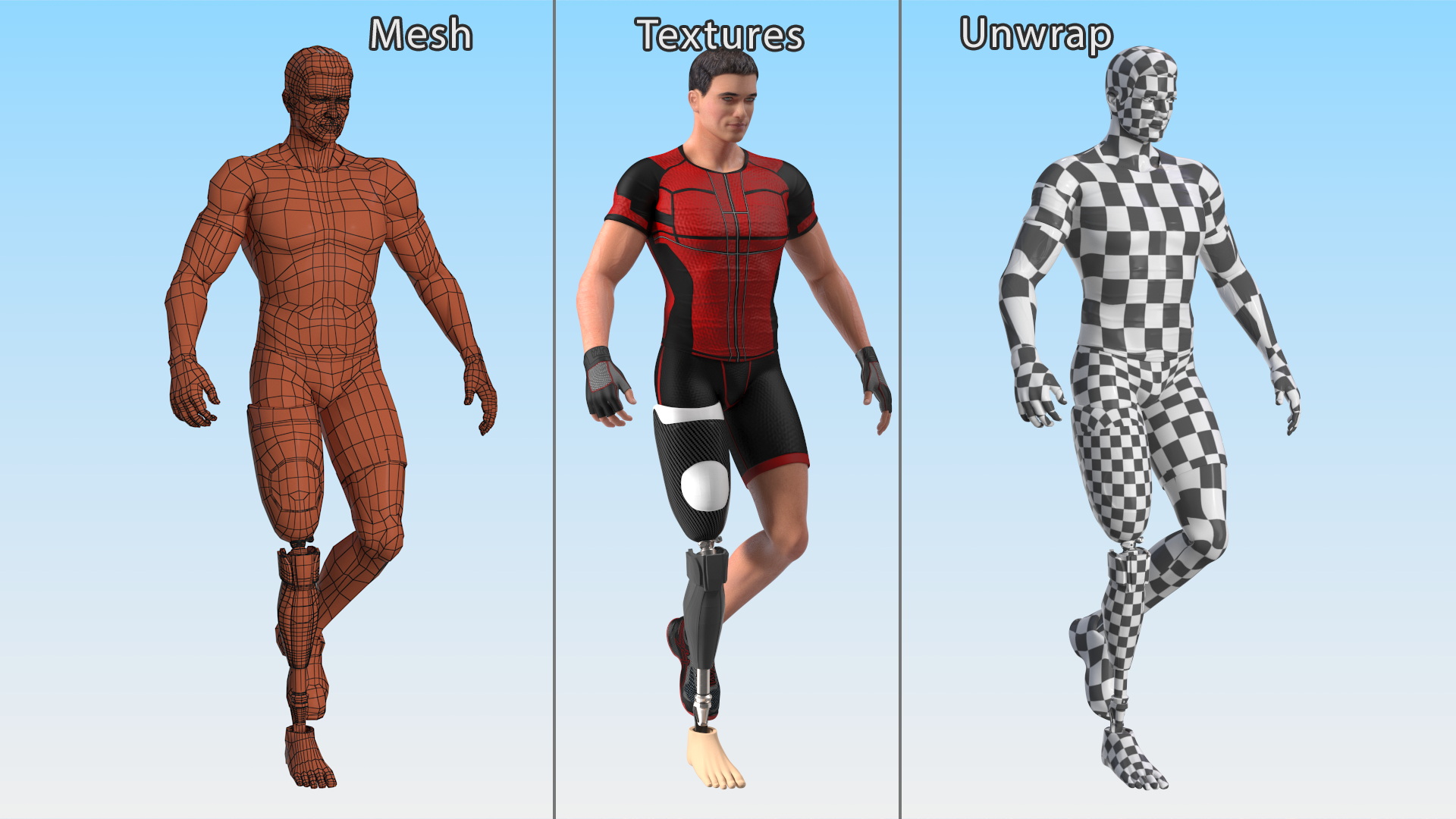 3D model Sportsman Wearing Prosthetic Leg Walking Pose