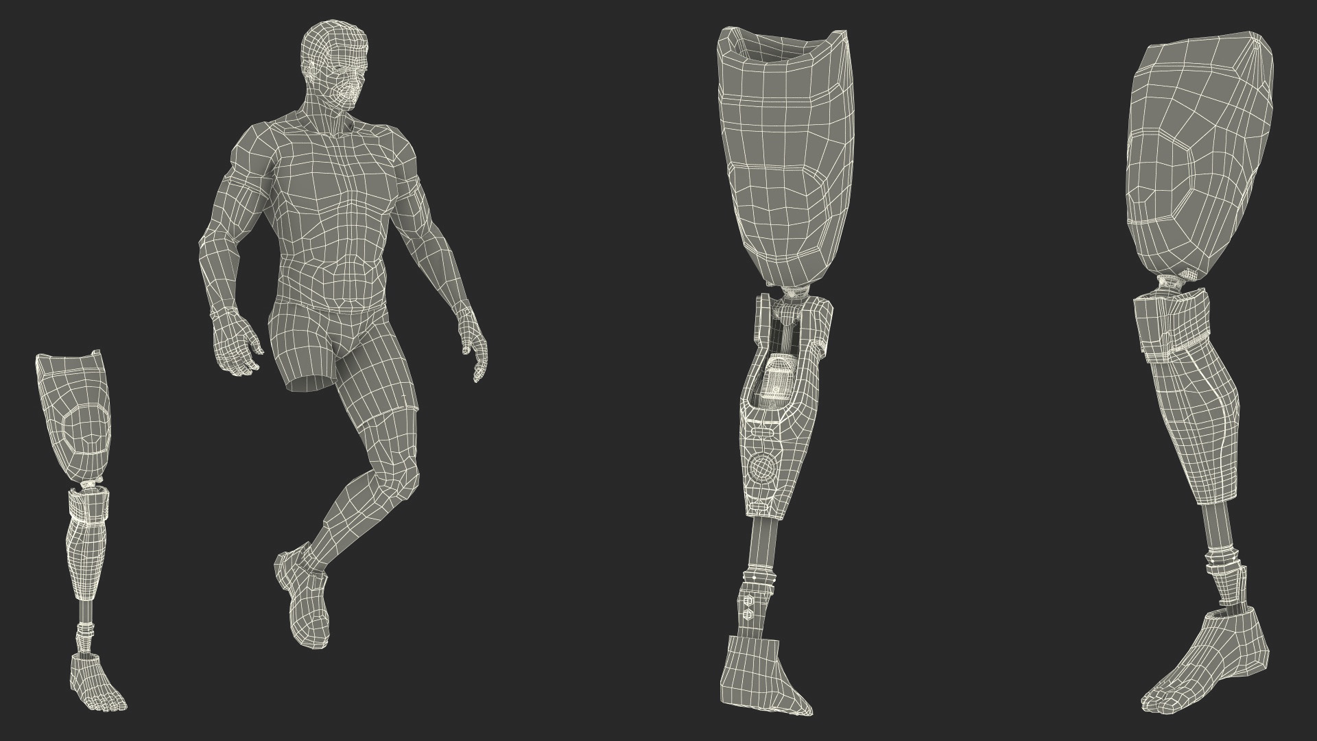 3D model Sportsman Wearing Prosthetic Leg Walking Pose