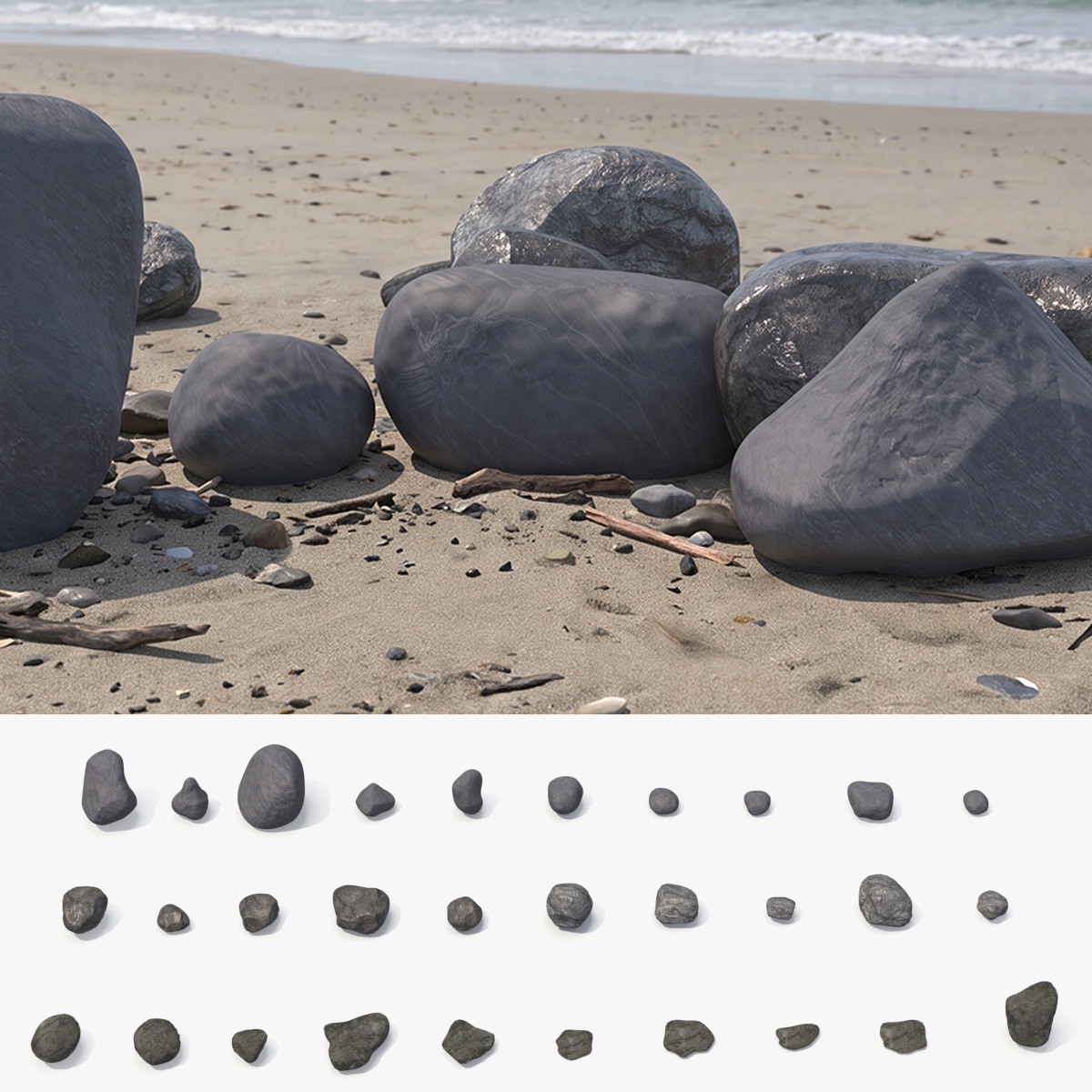 Boulder Stone Set 3D model preview