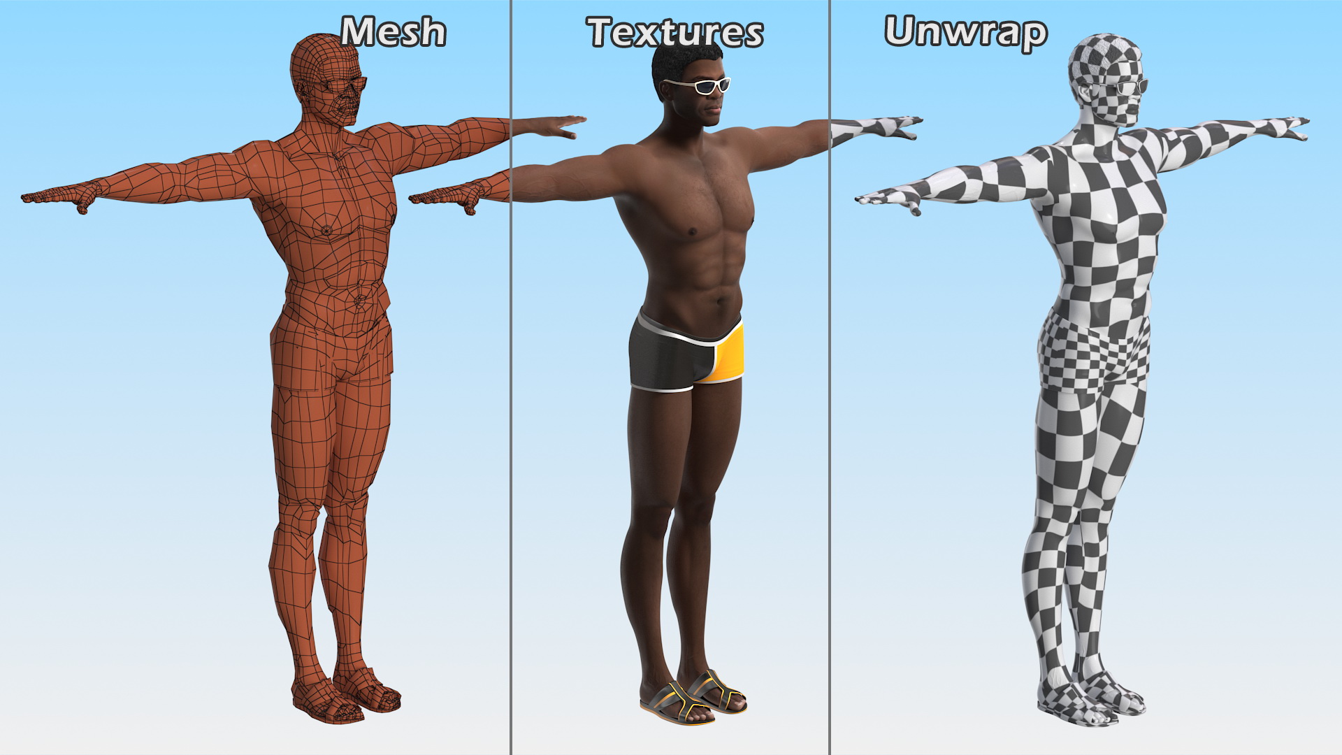 3D Afro American Man in Swimwear Rigged