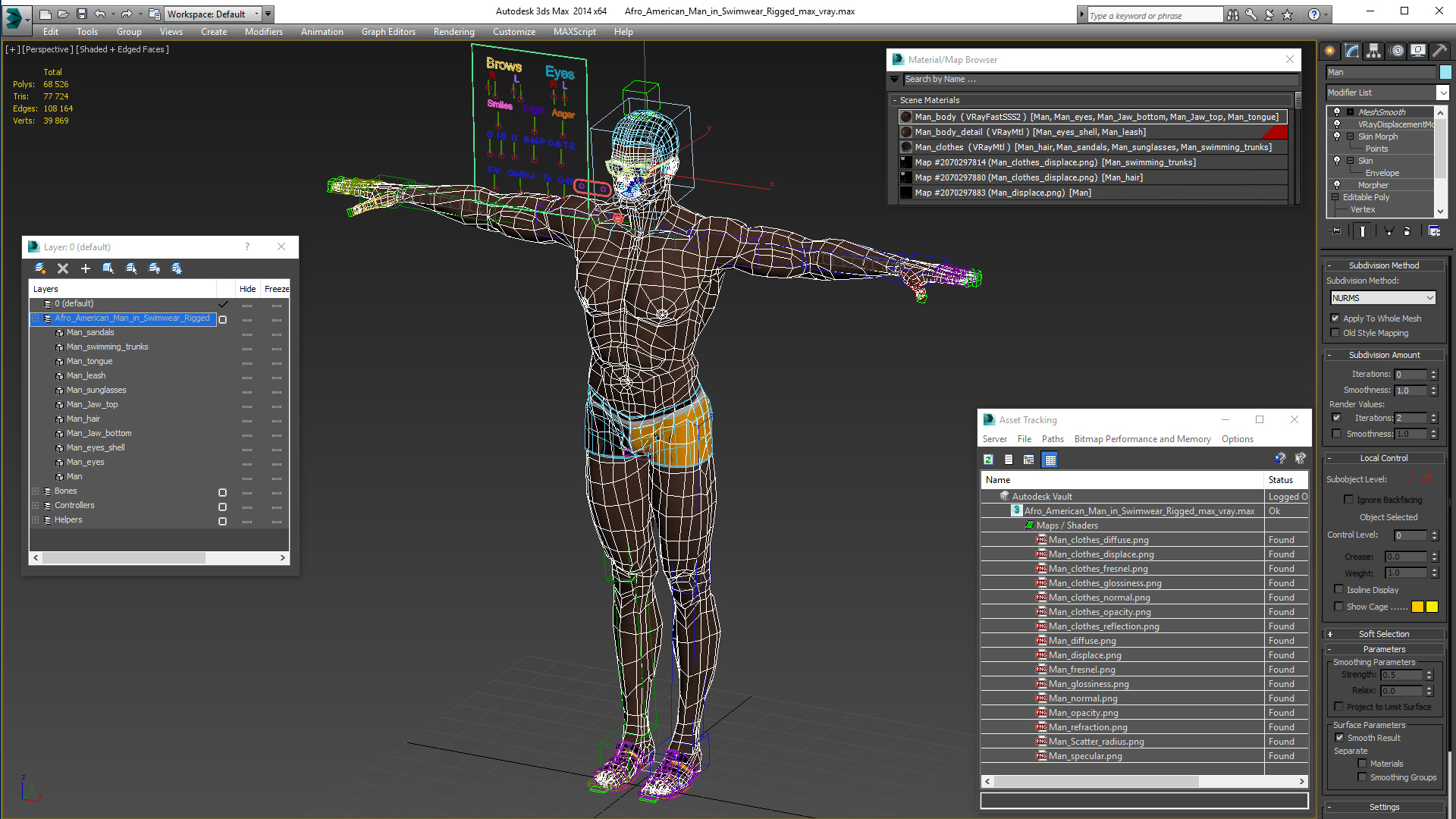 3D Afro American Man in Swimwear Rigged