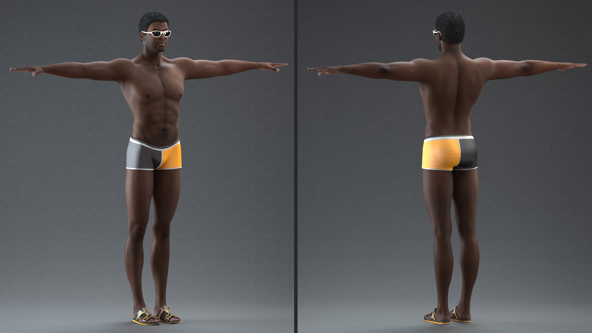 3D Afro American Man in Swimwear Rigged