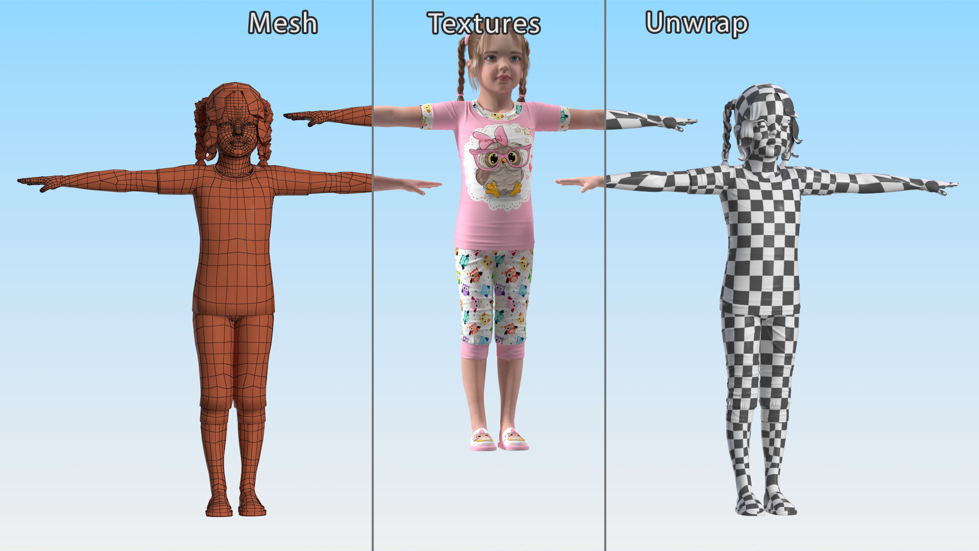 Baby Girl Pajamas T-Pose 3D model