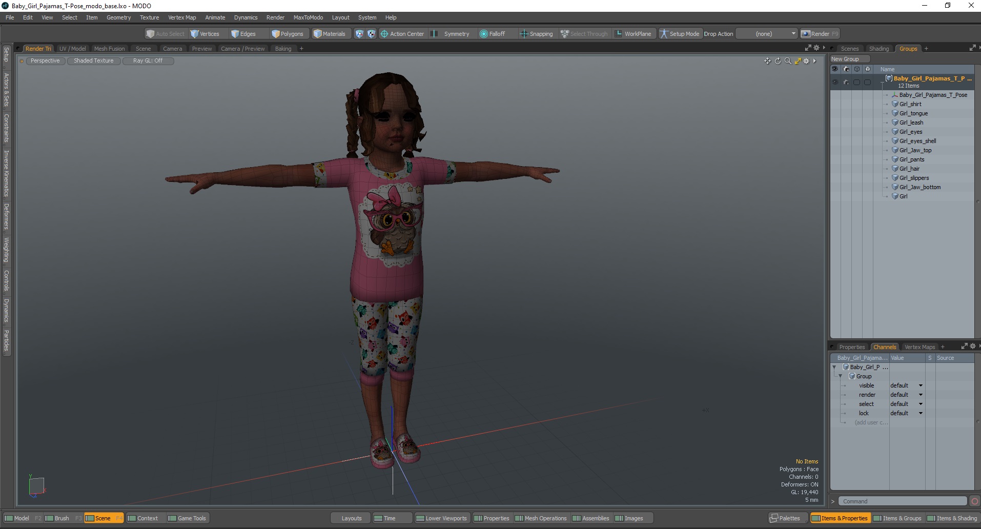 Baby Girl Pajamas T-Pose 3D model