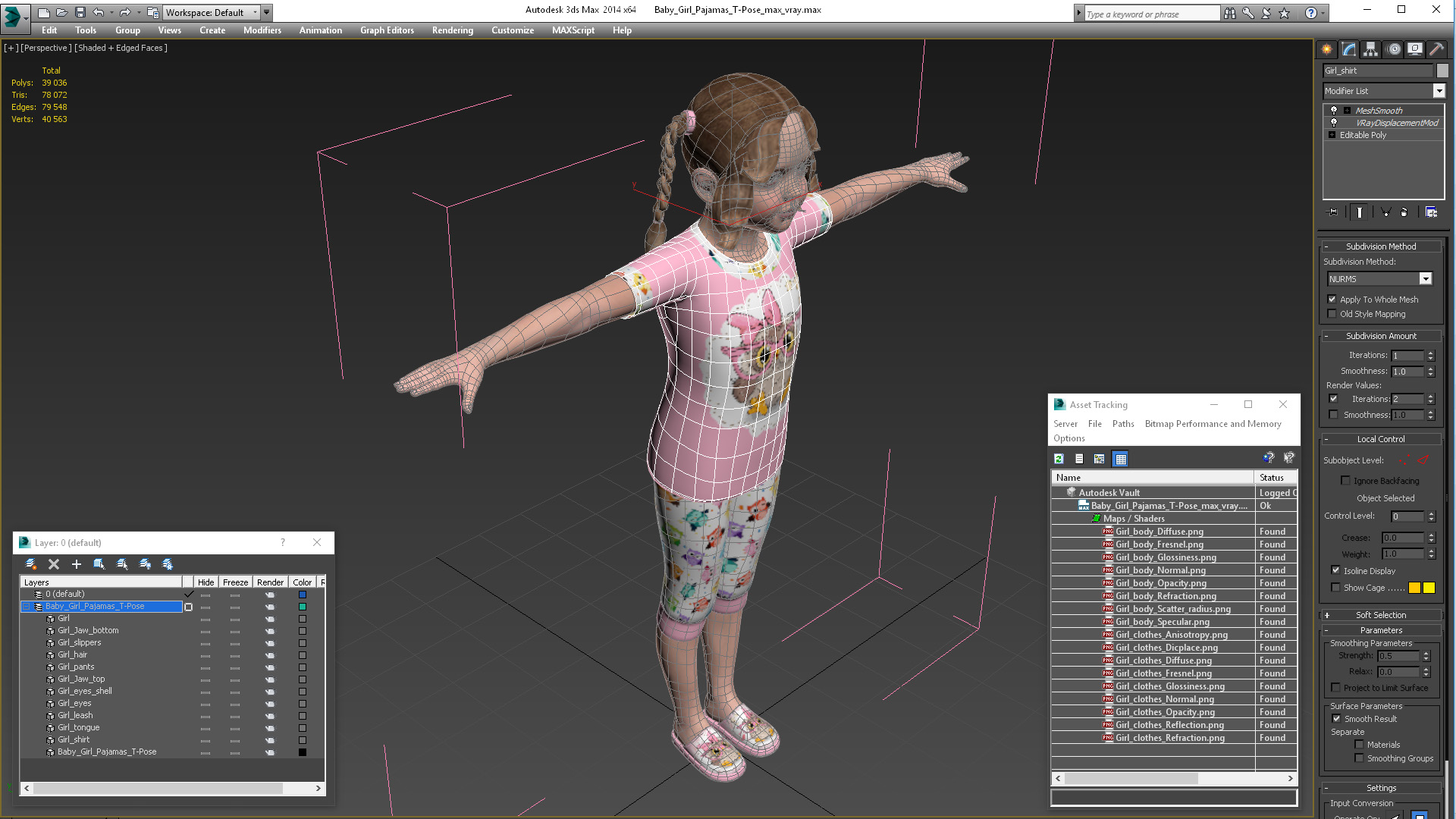 Baby Girl Pajamas T-Pose 3D model