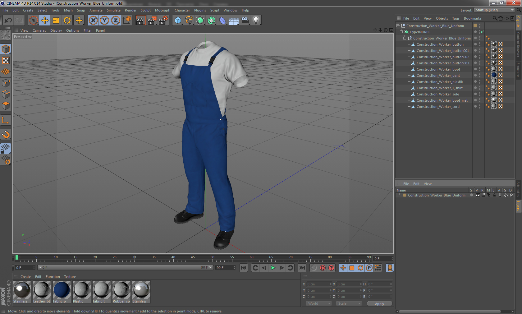 Construction Worker Blue Uniform 3D
