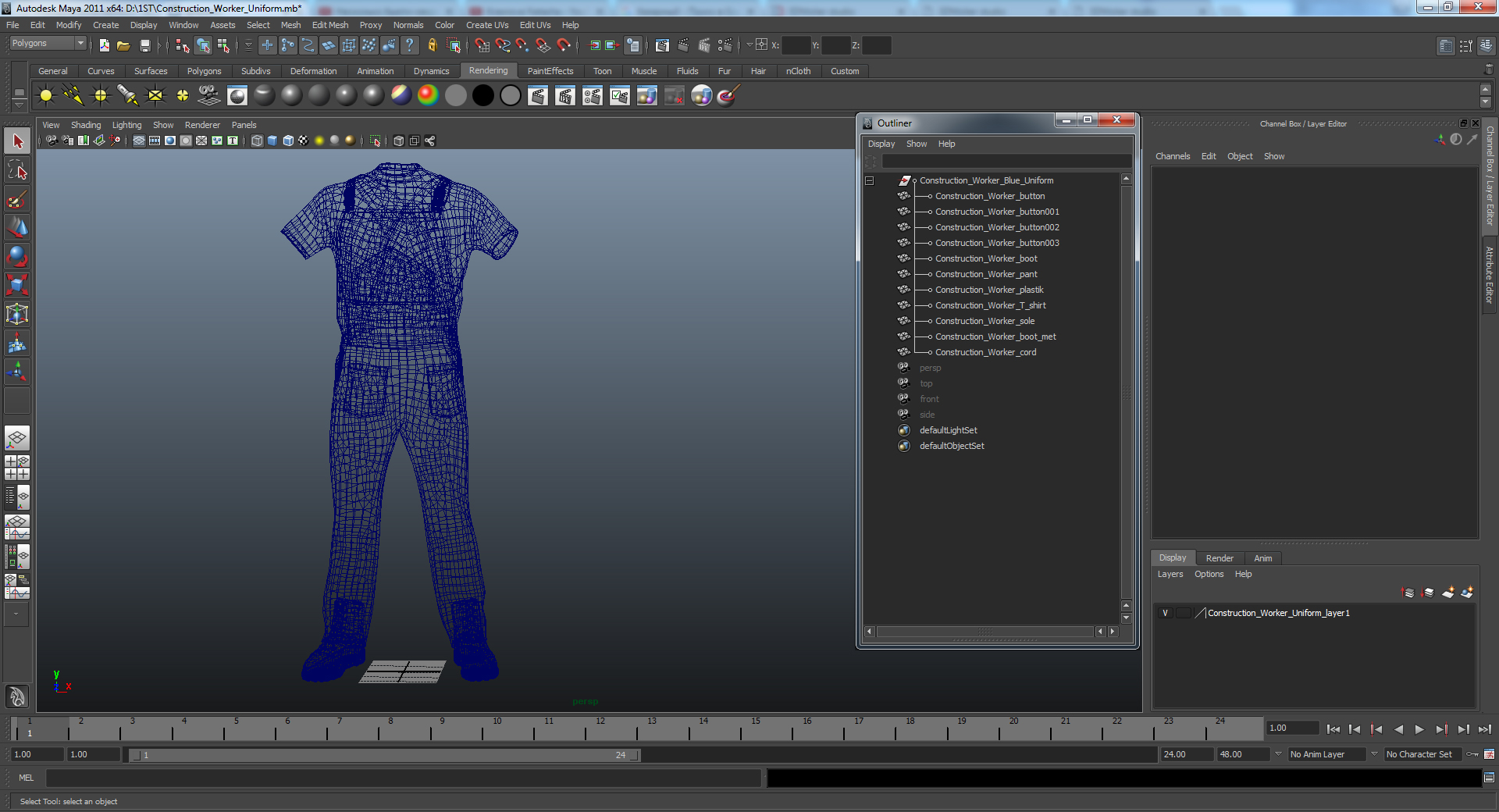 Construction Worker Blue Uniform 3D