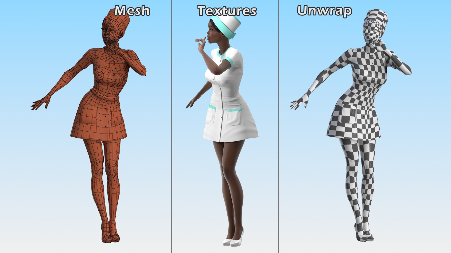 Dark Skinned Black Nurse 3D model