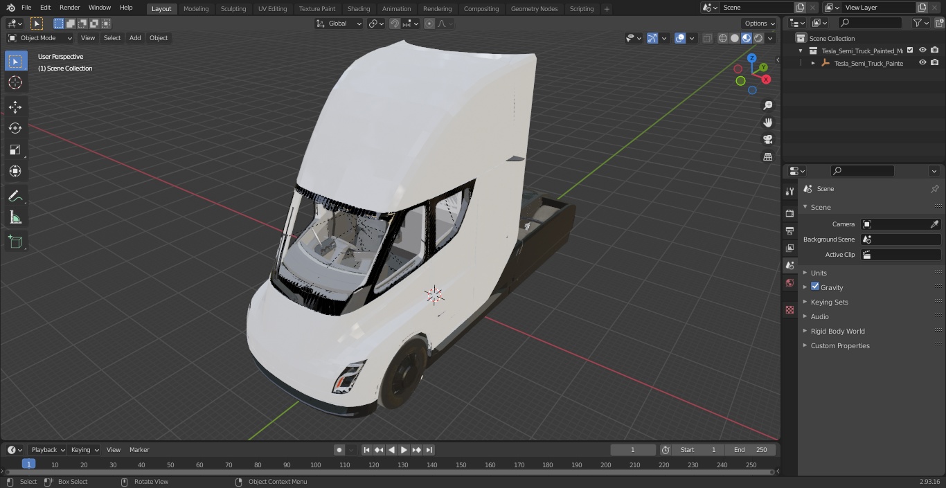 3D Tesla Semi Truck Painted Mockup