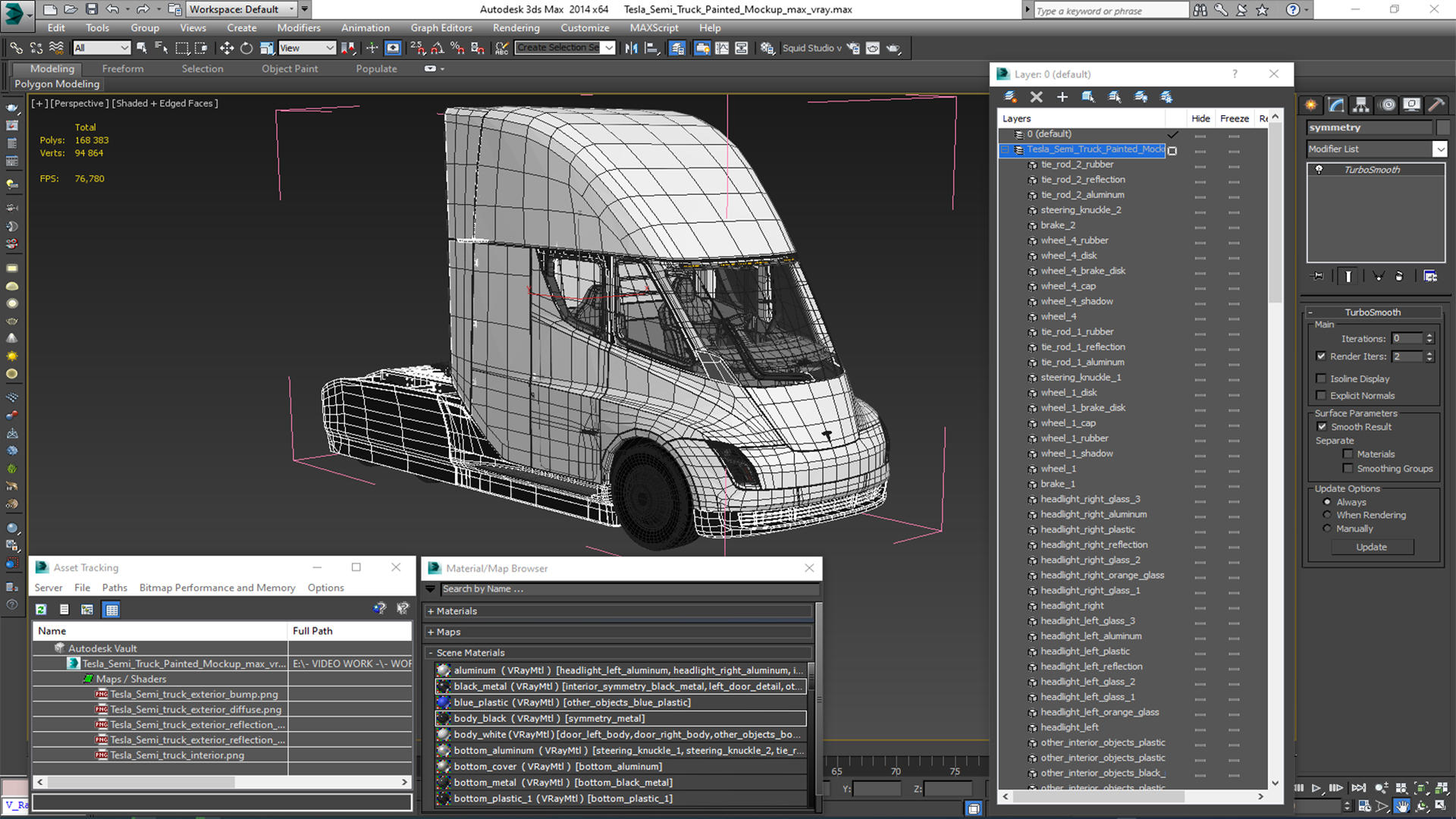 3D Tesla Semi Truck Painted Mockup