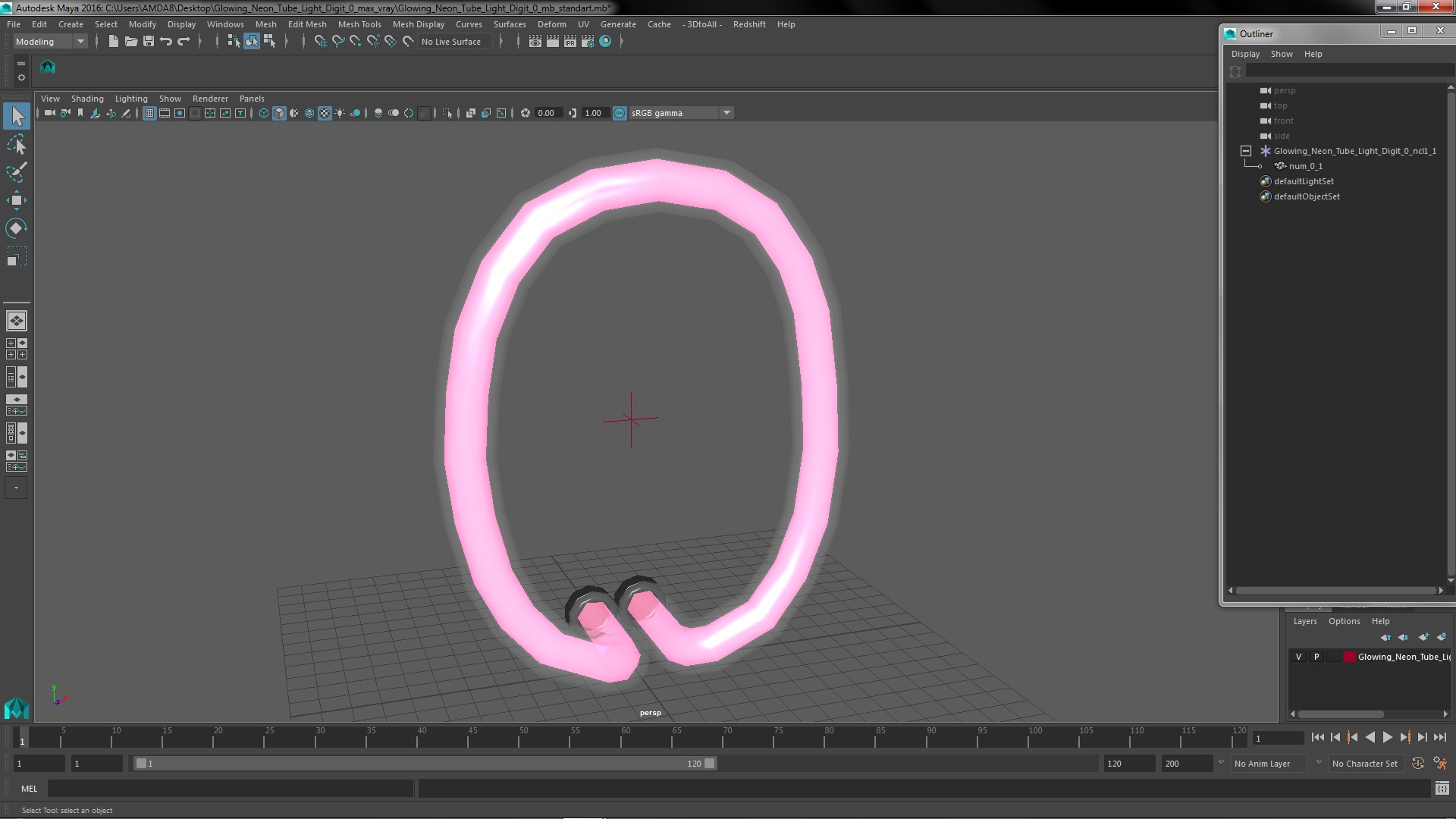 3D Glowing Neon Tube Light Digit 0